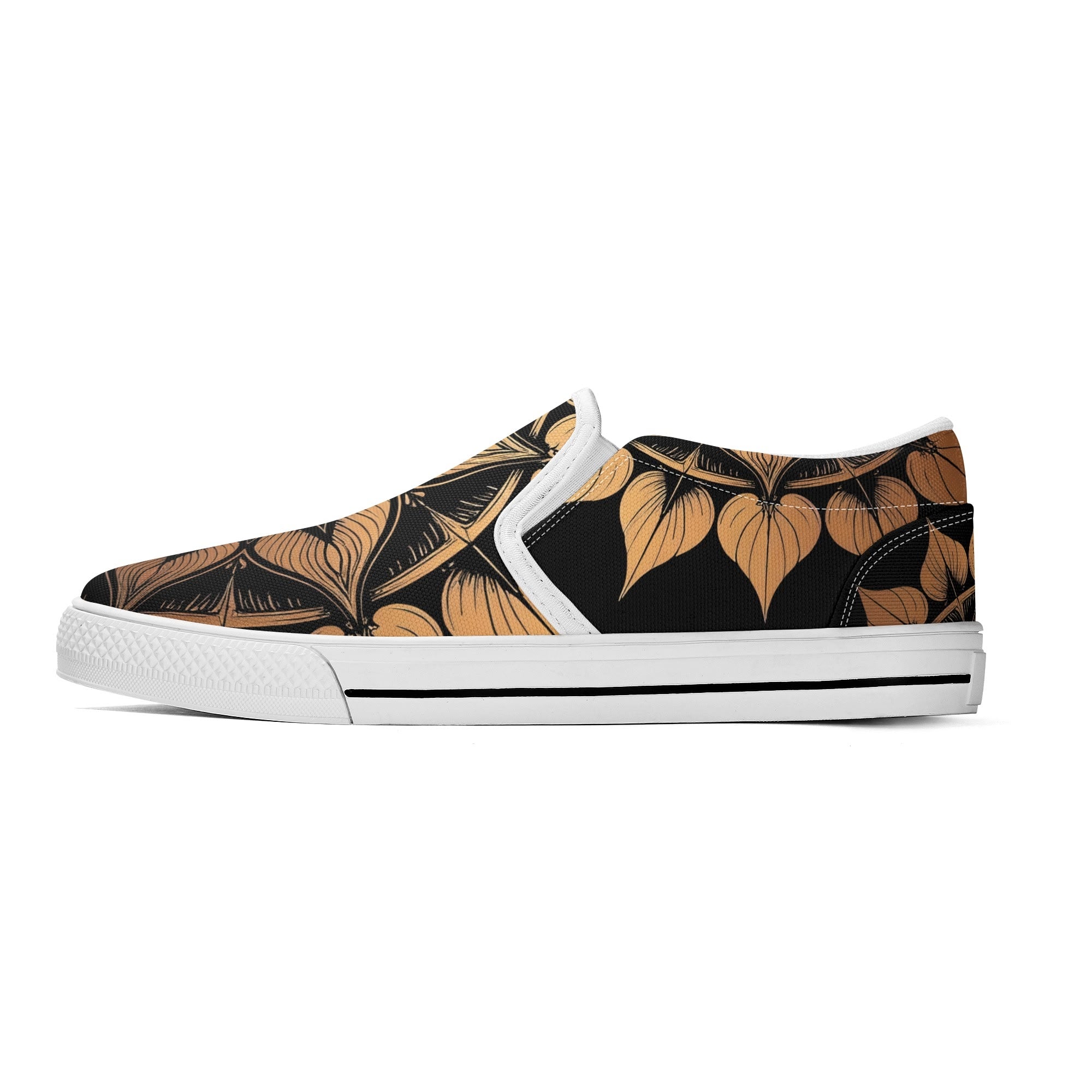 Antique Mandala on Black Canvas Slipons (white left outside)