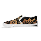 Antique Mandala on Black Canvas Slipons (white right inside)