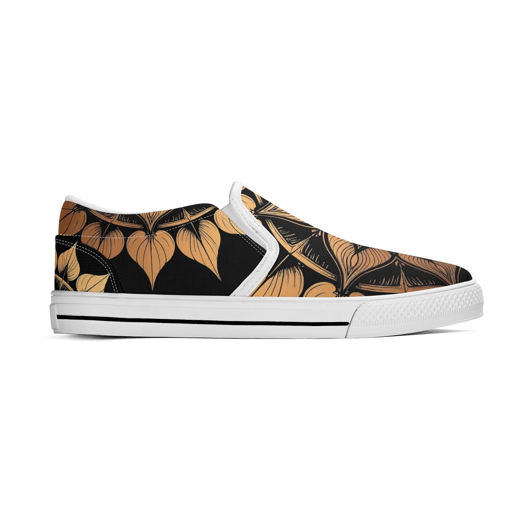 Antique Mandala on Black Canvas Slipons (white right outside)