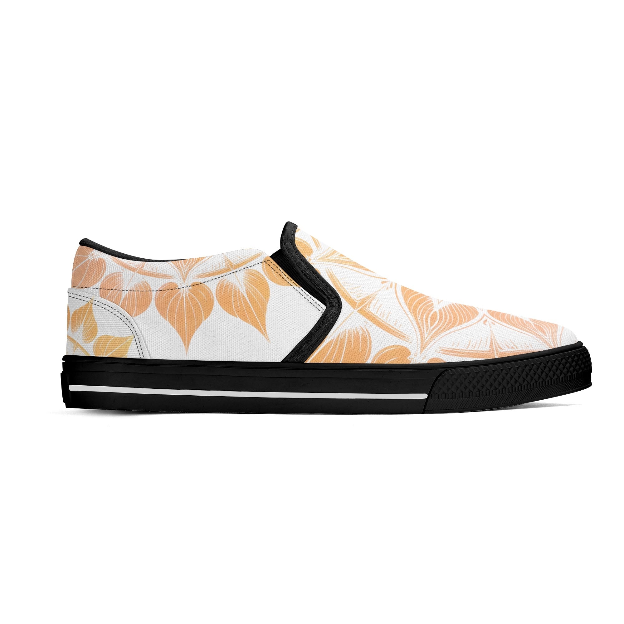 Antique Mandala on White Canvas Slipons (black right outside)