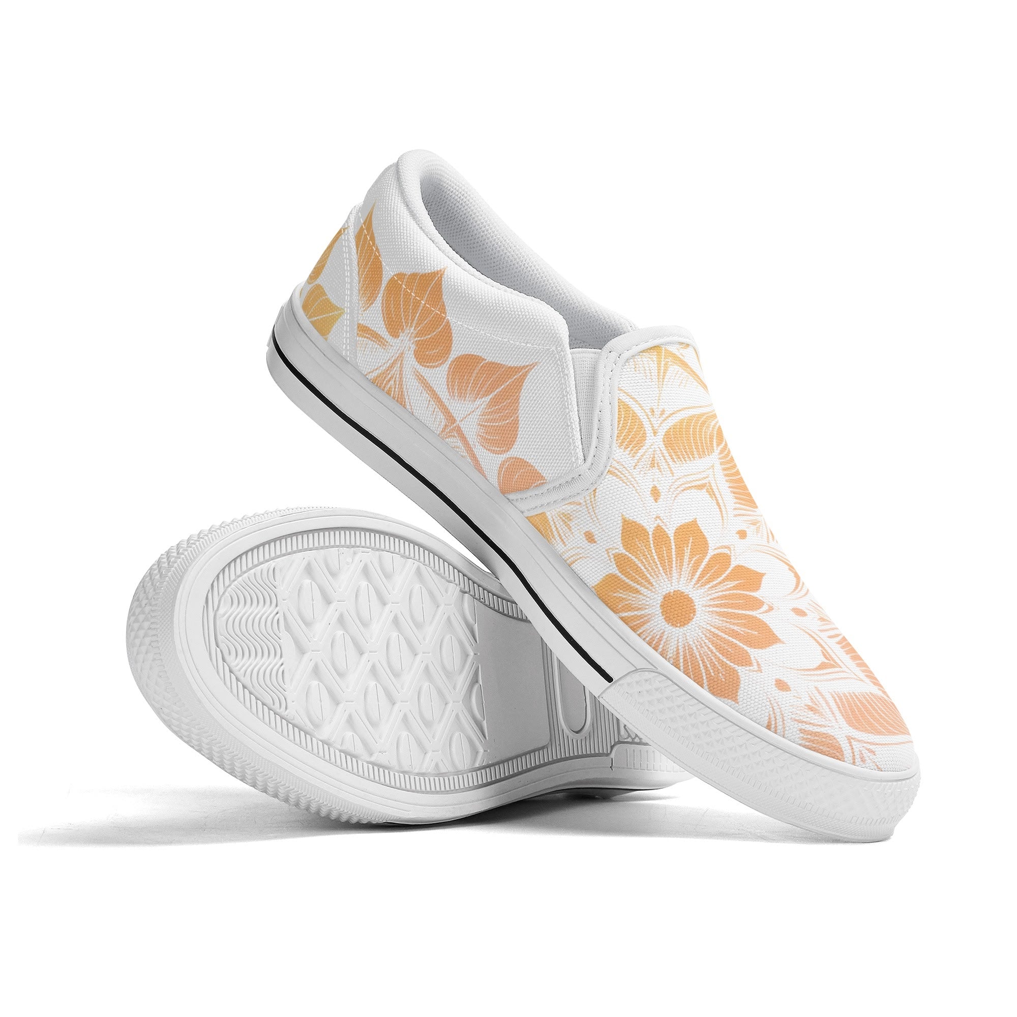 Antique Mandala on White Canvas Slipons (white pair stacked)