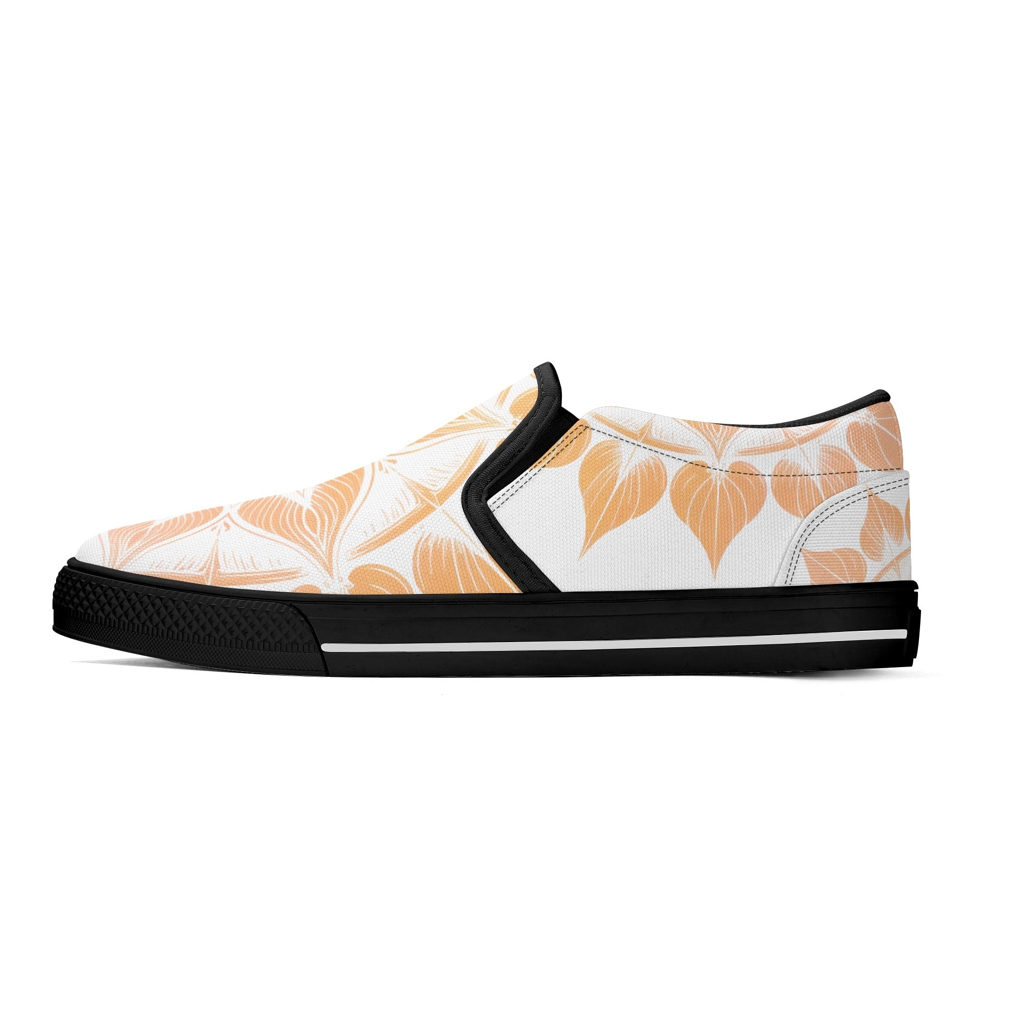 Antique Mandala on White Canvas Slipons (black left outside)