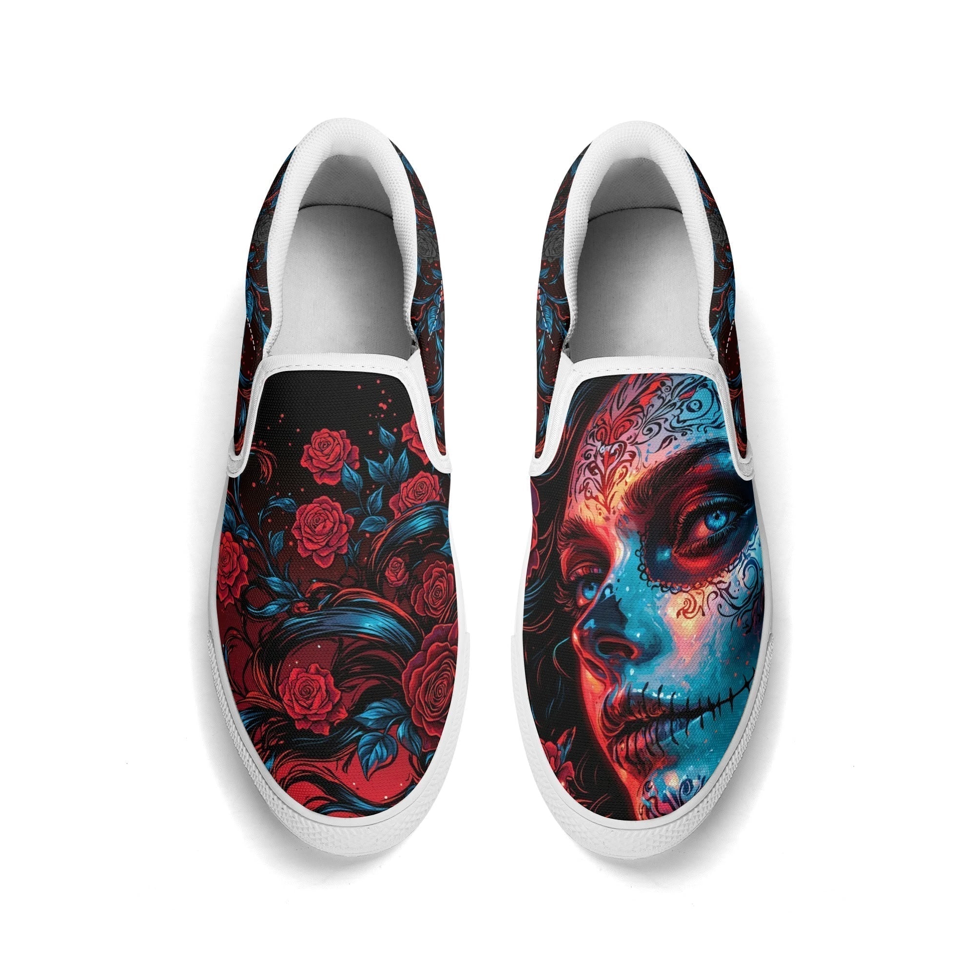 La Rosa de los Muertos Canvas Slipons (white pair top)