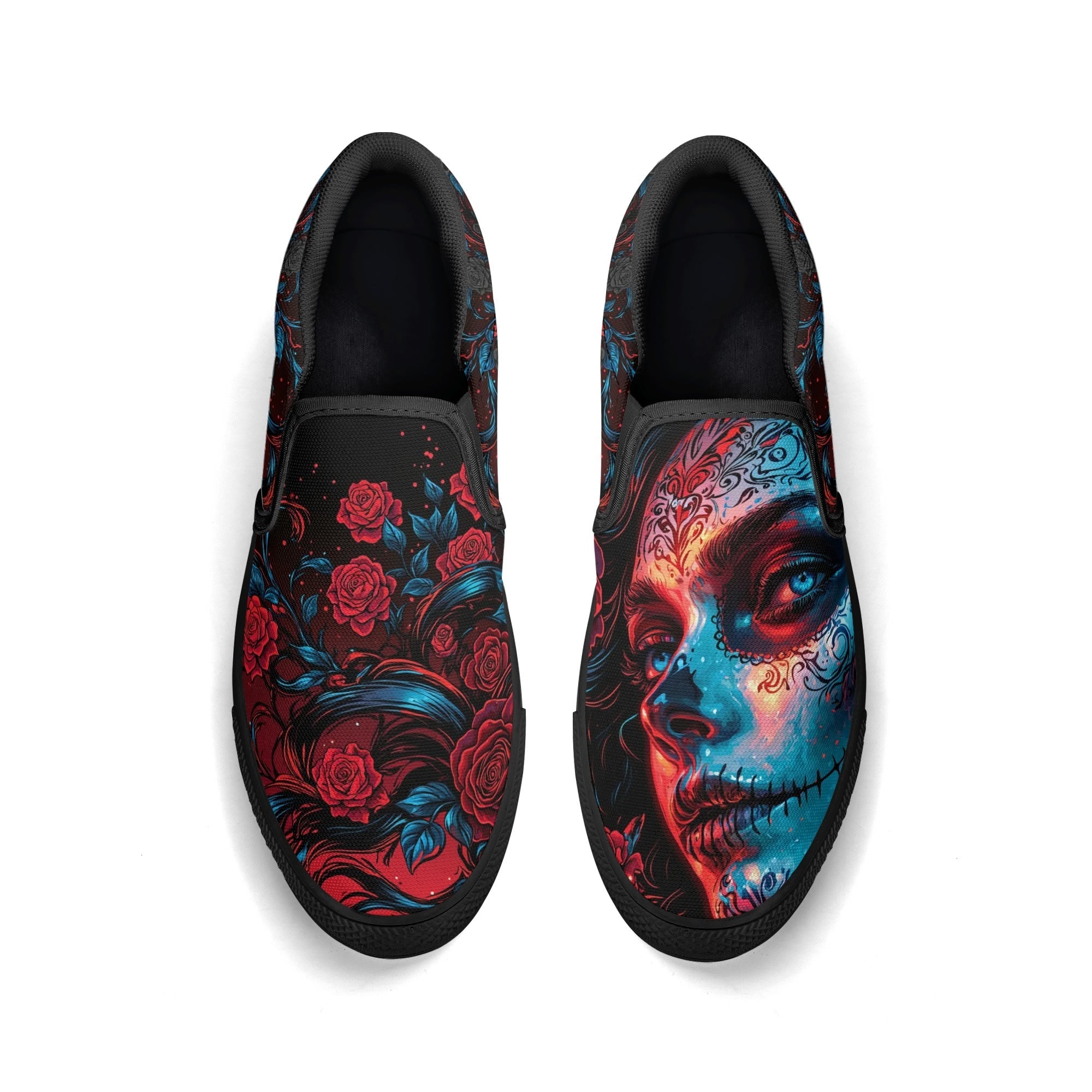 La Rosa de los Muertos Canvas Slipons (black pair top)