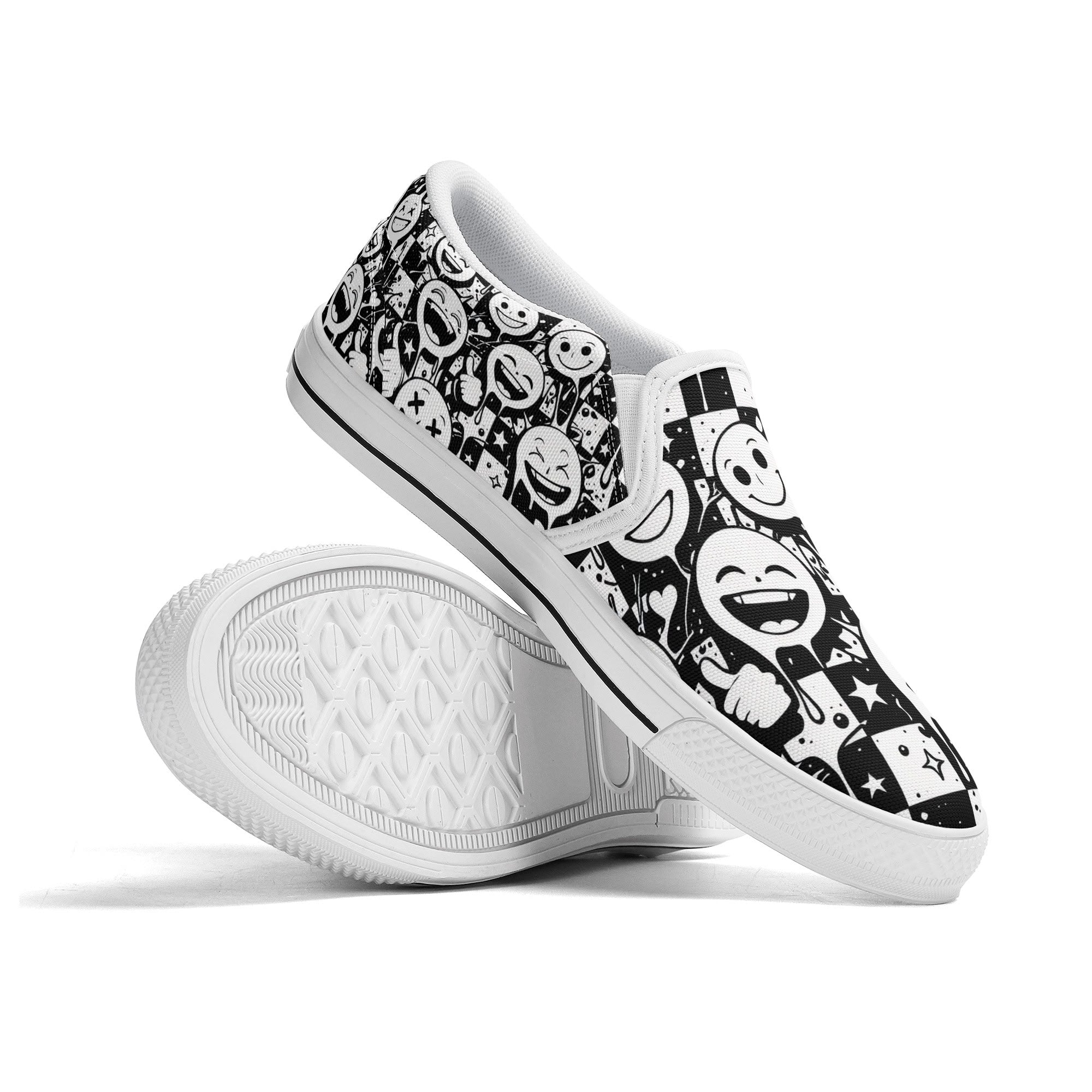 Checkurmote Canvas Slipons (white pair stacked)
