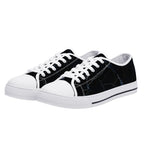 Black Marquina Canvas Lowtops (white pair angled)