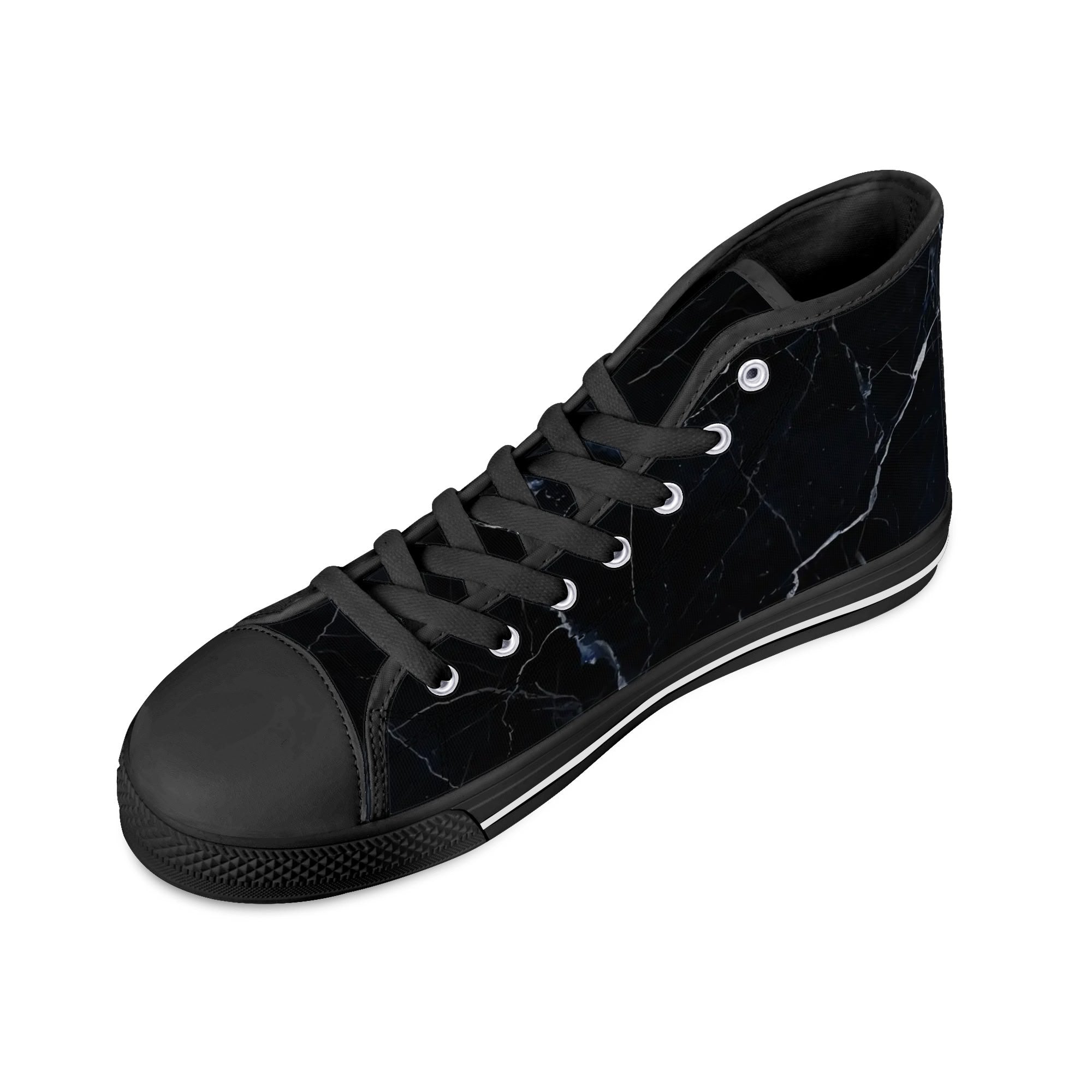 Black Marquina Canvas Hightops (black right above angled)