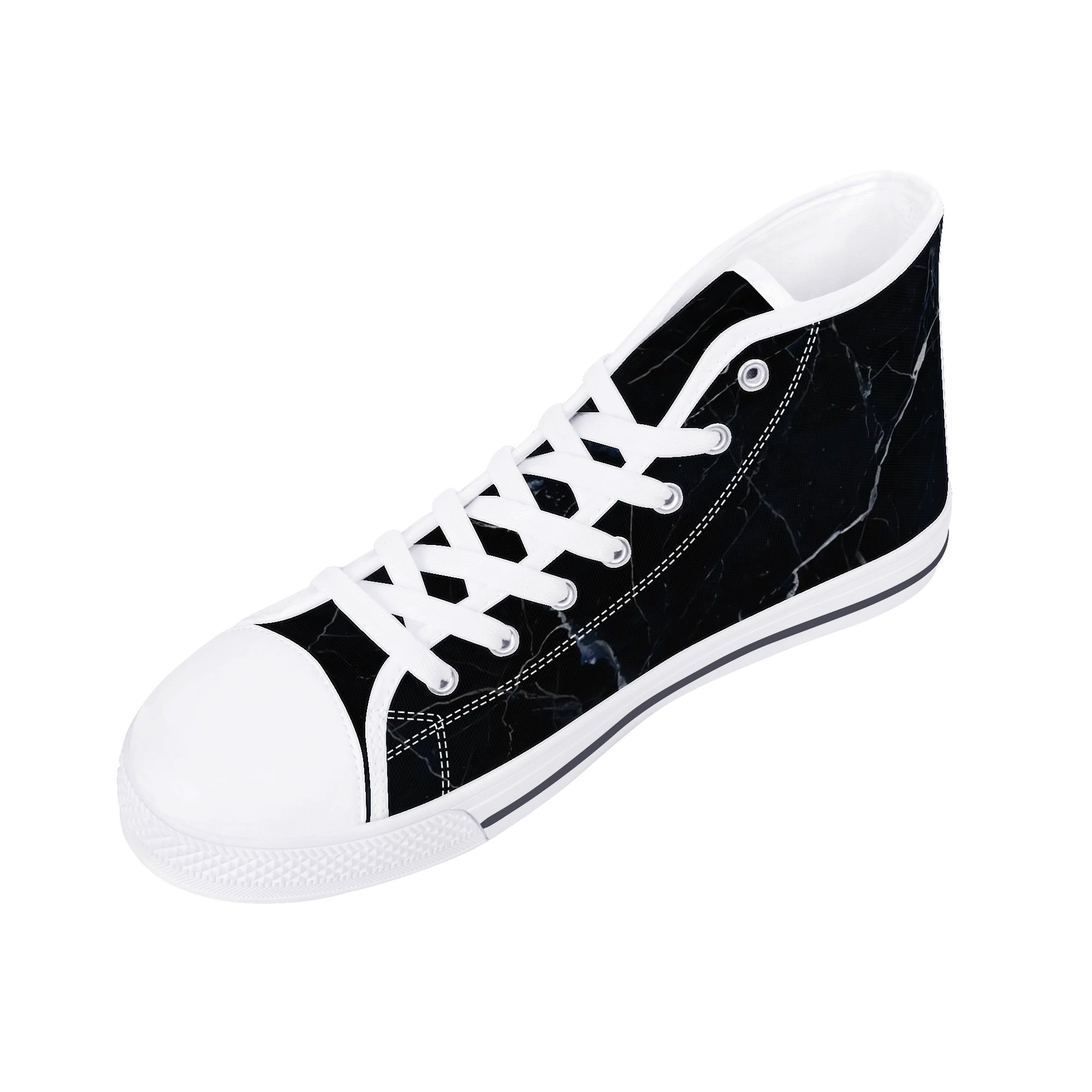 Black Marquina Canvas Hightops (white right above angled)