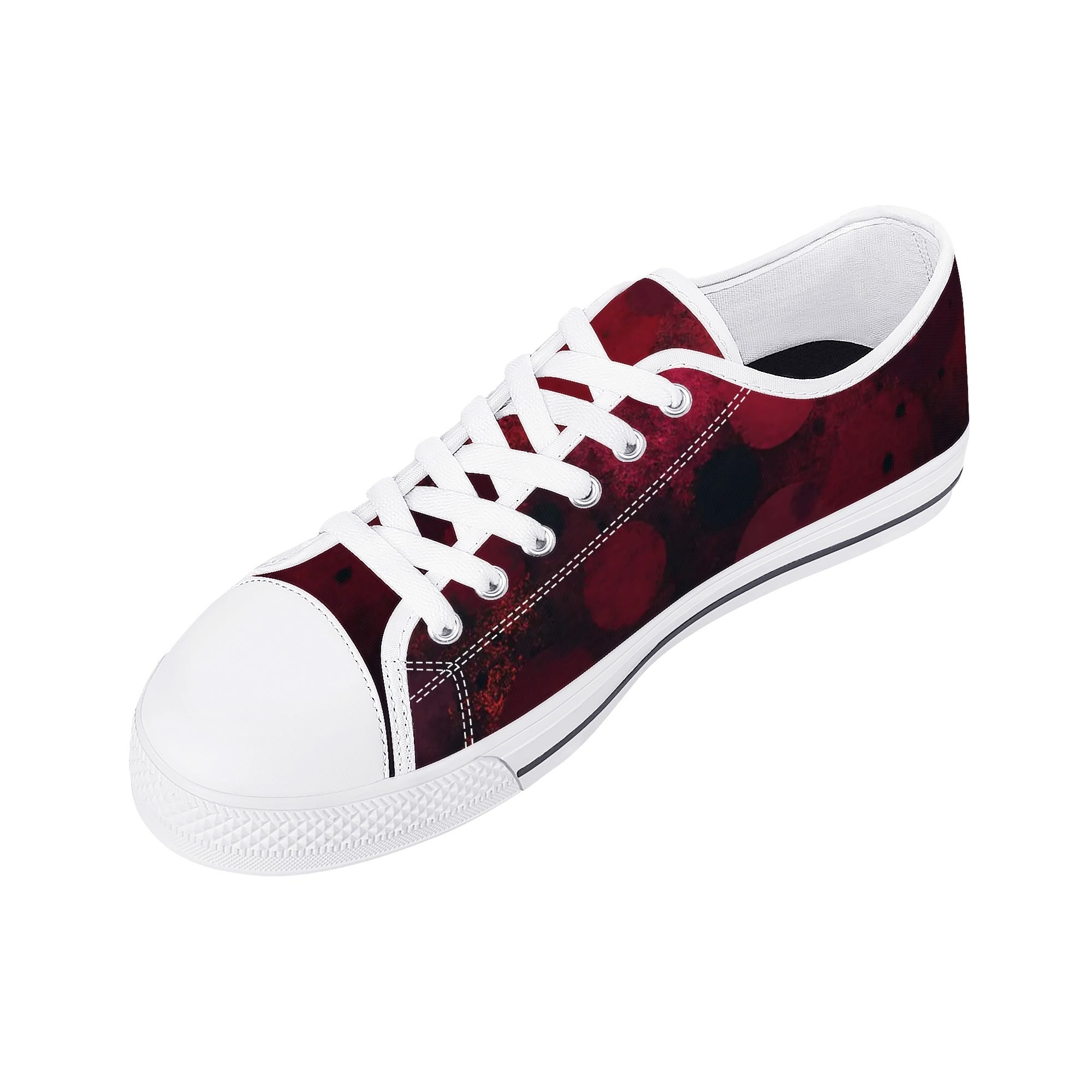 Dot Shift in Red Canvas Lowtops (white right above angled)