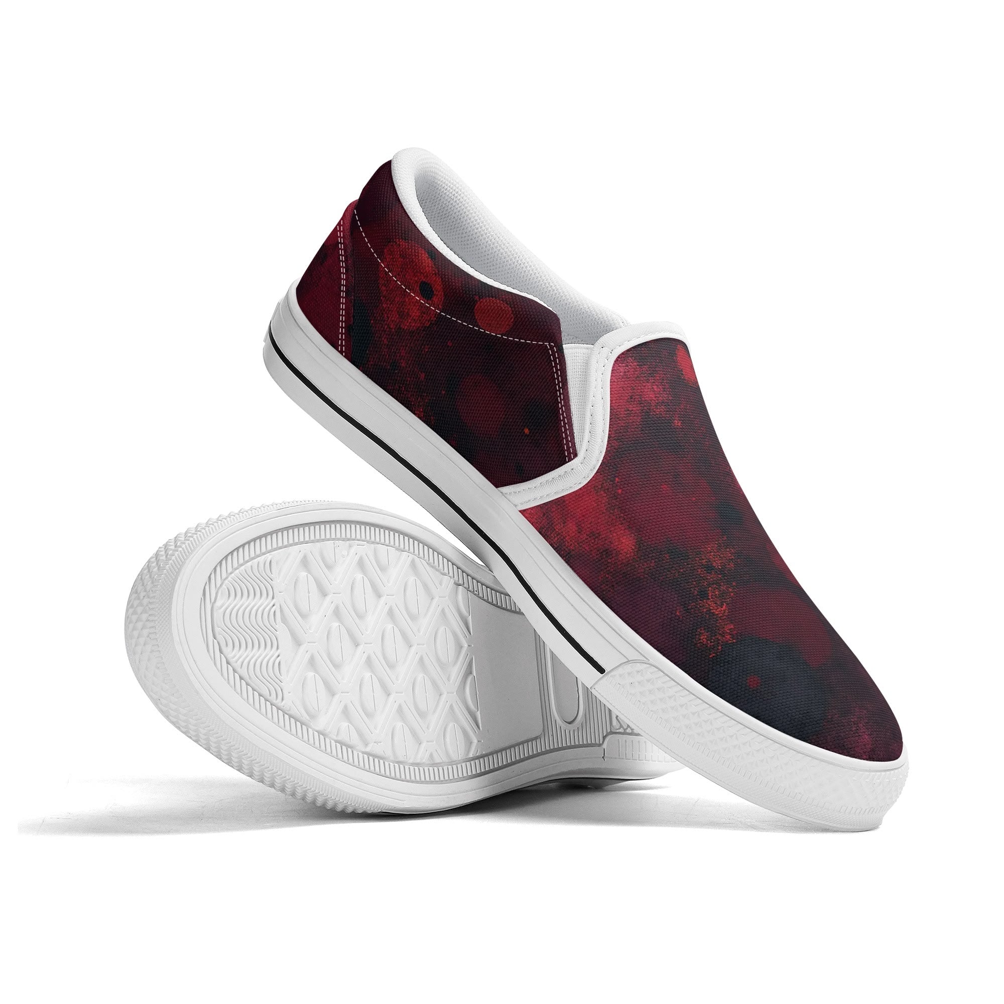 Dot Shift in Red Canvas Slipons (white pair stacked)