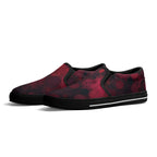 Dot Shift in Red Canvas Slipons (black pair angled)