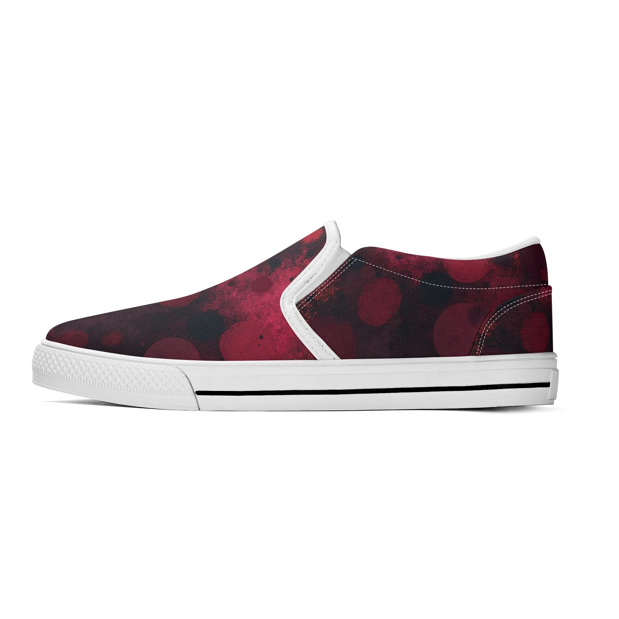 Dot Shift in Red Canvas Slipons (white left outside)