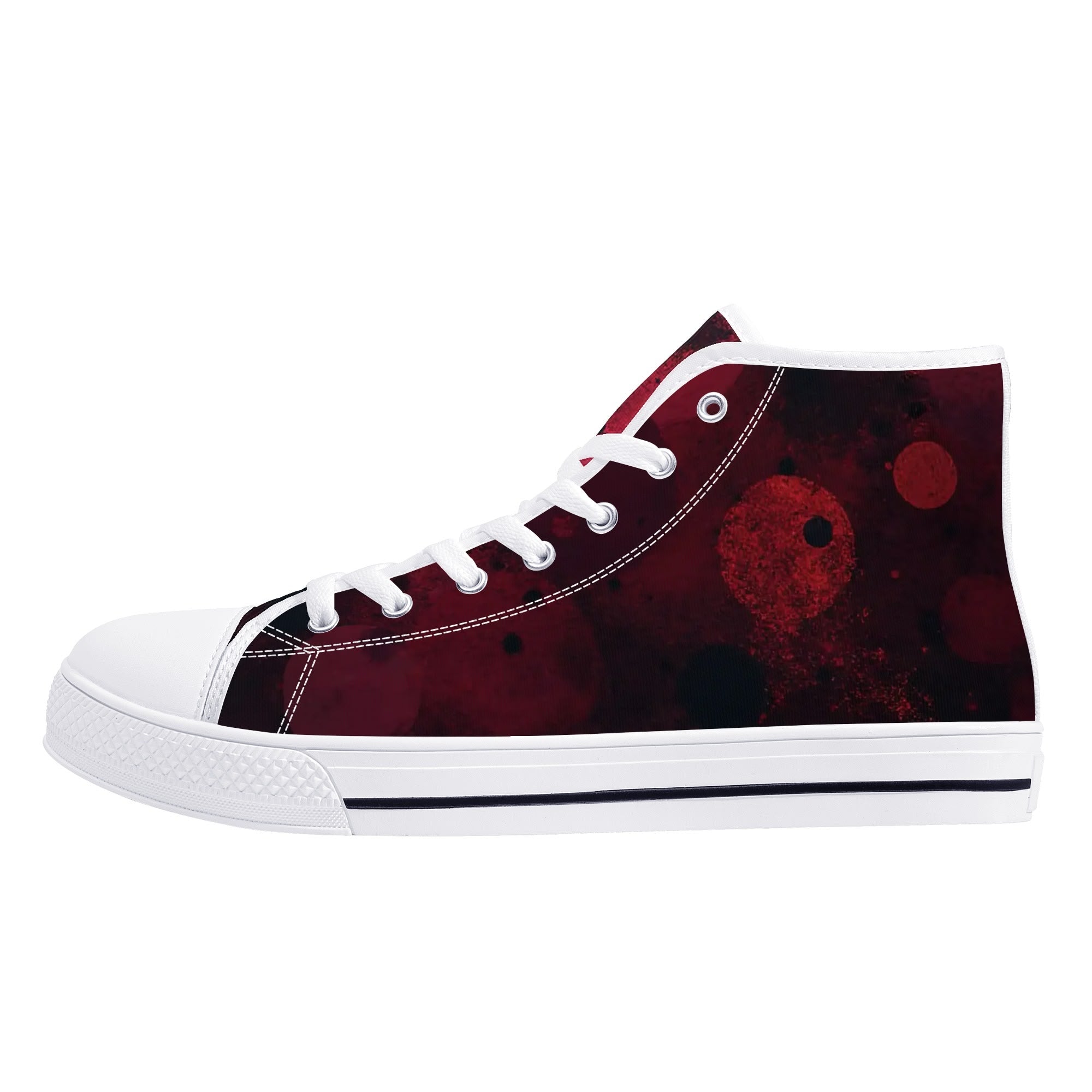 Dot Shift in Red Canvas Hightops (white left outside)