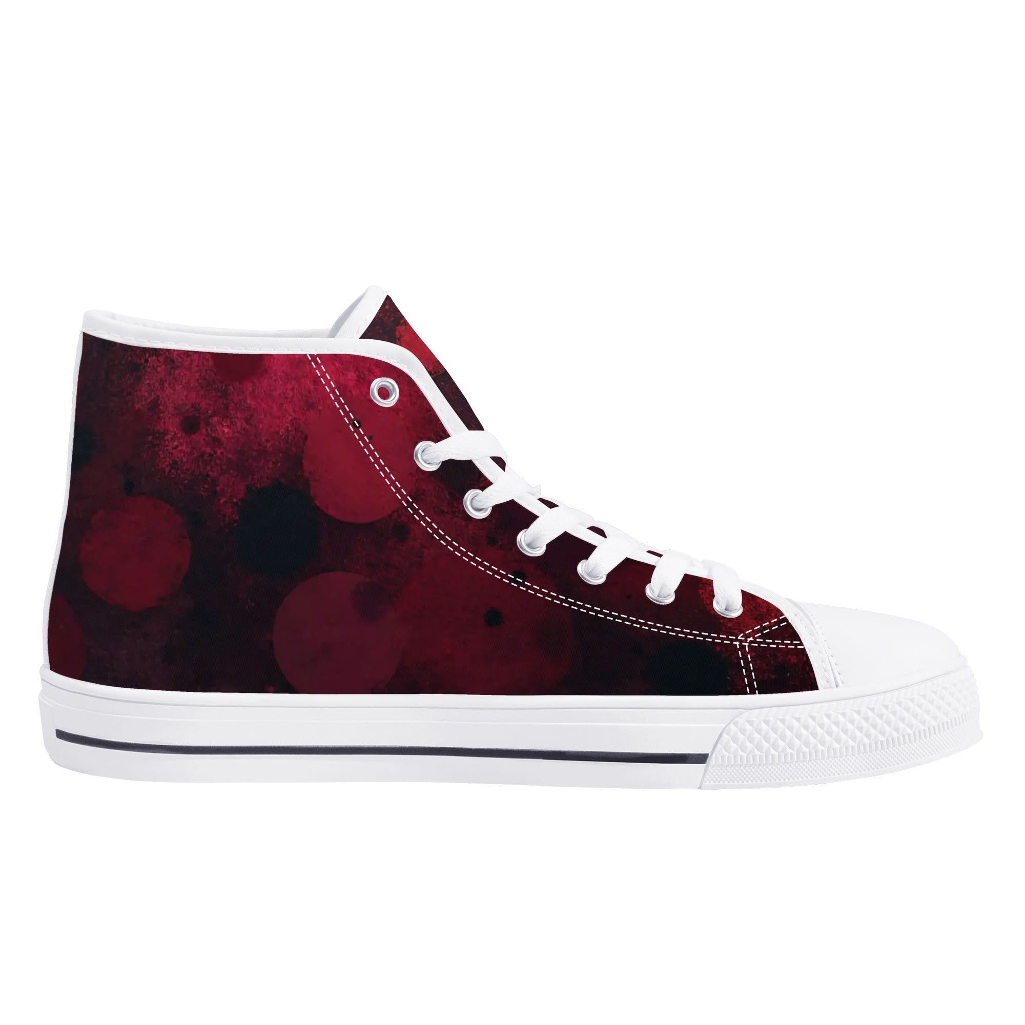 Dot Shift in Red Canvas Hightops (white left inside)