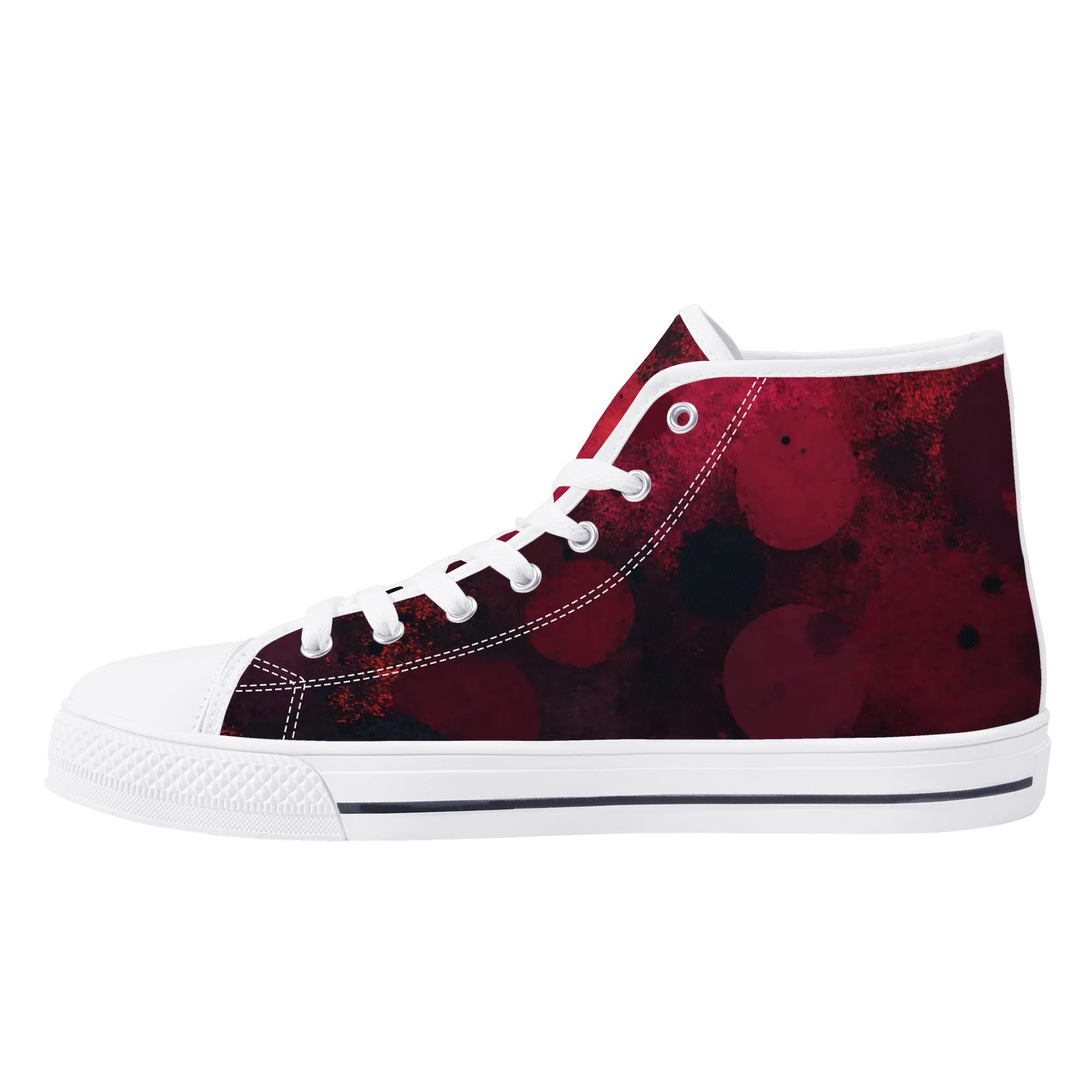 Dot Shift in Red Canvas Hightops (white right inside)