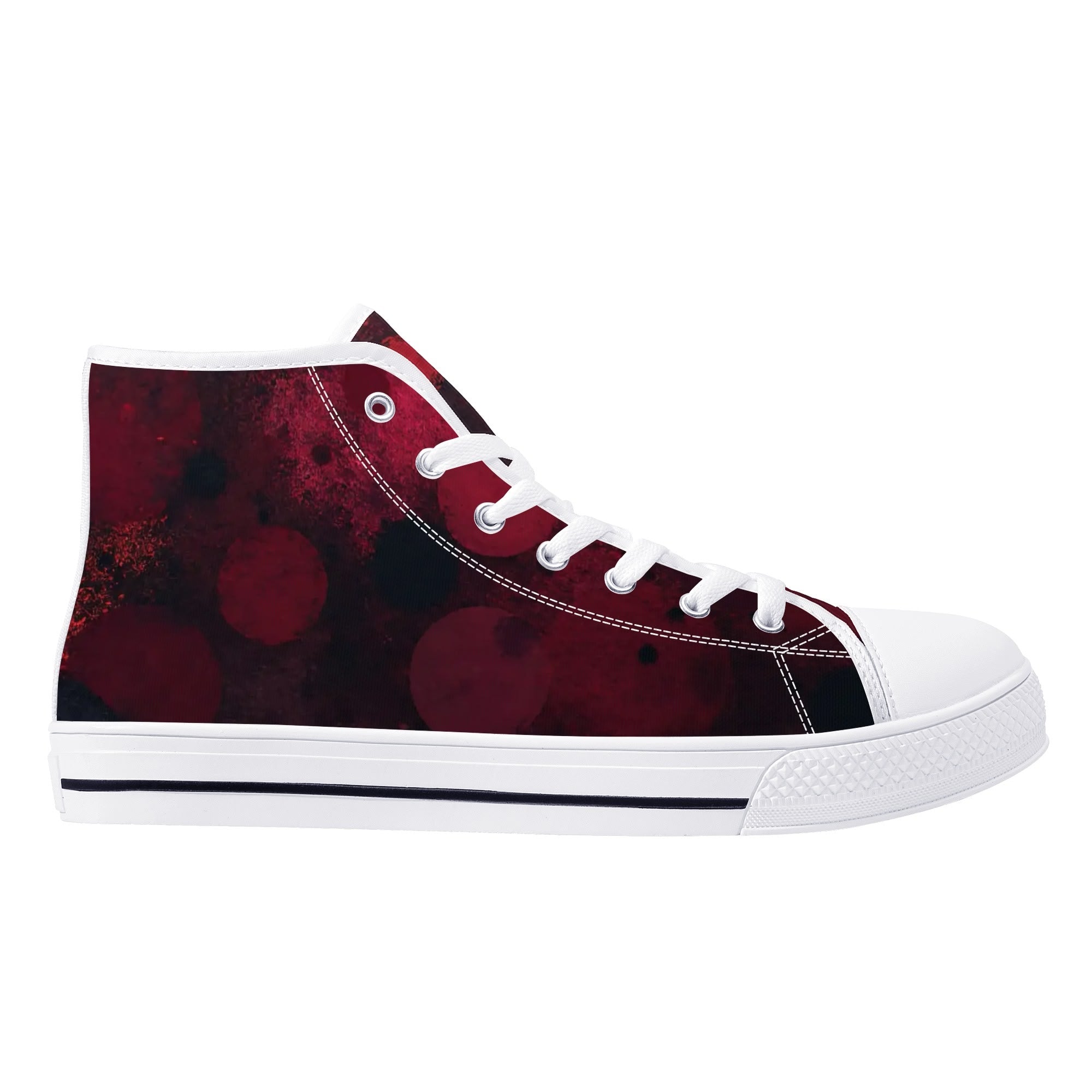 Dot Shift in Red Canvas Hightops (white right outside)