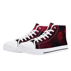 Dot Shift in Red Canvas Hightops (white pair angled)