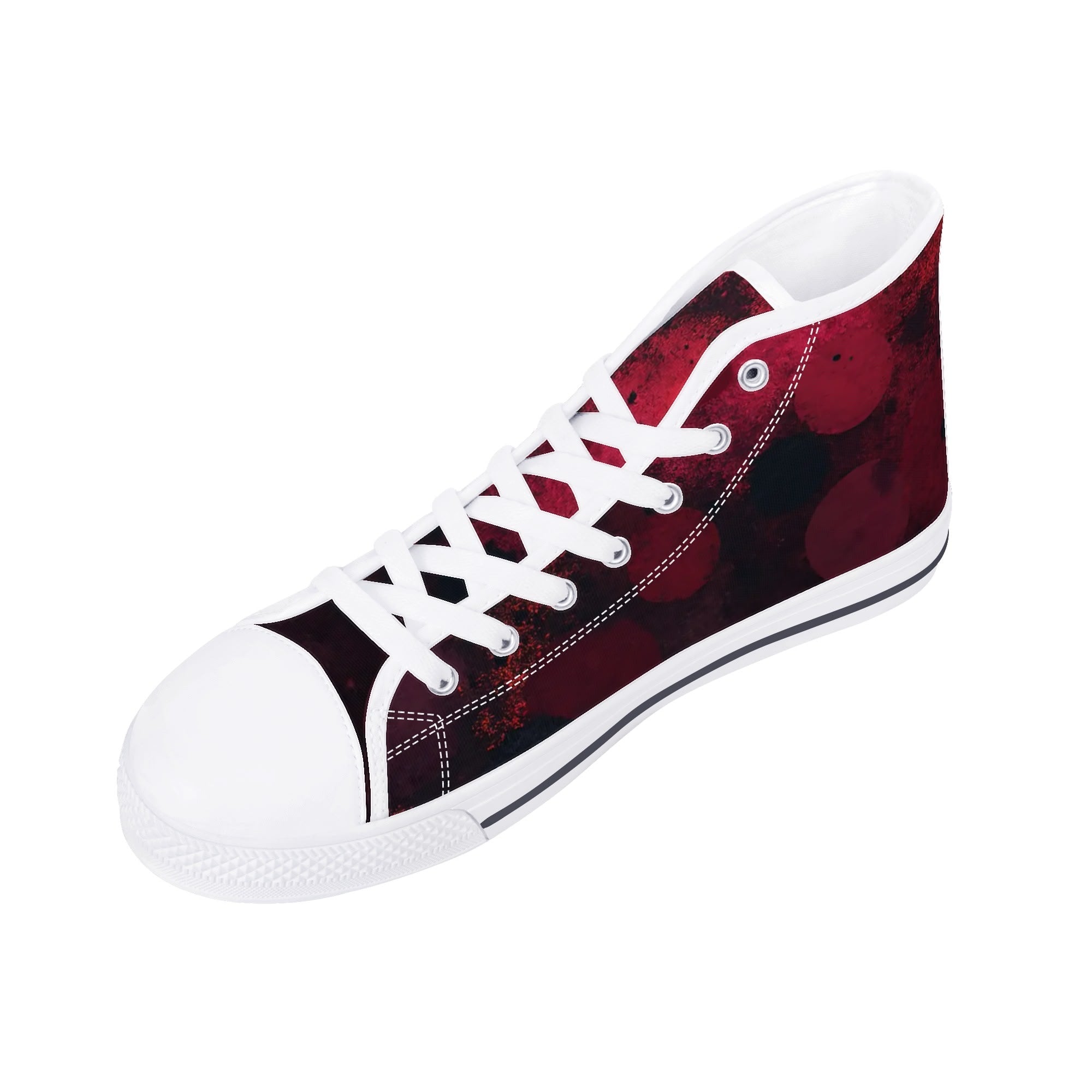 Dot Shift in Red Canvas Hightops (white right above angled)