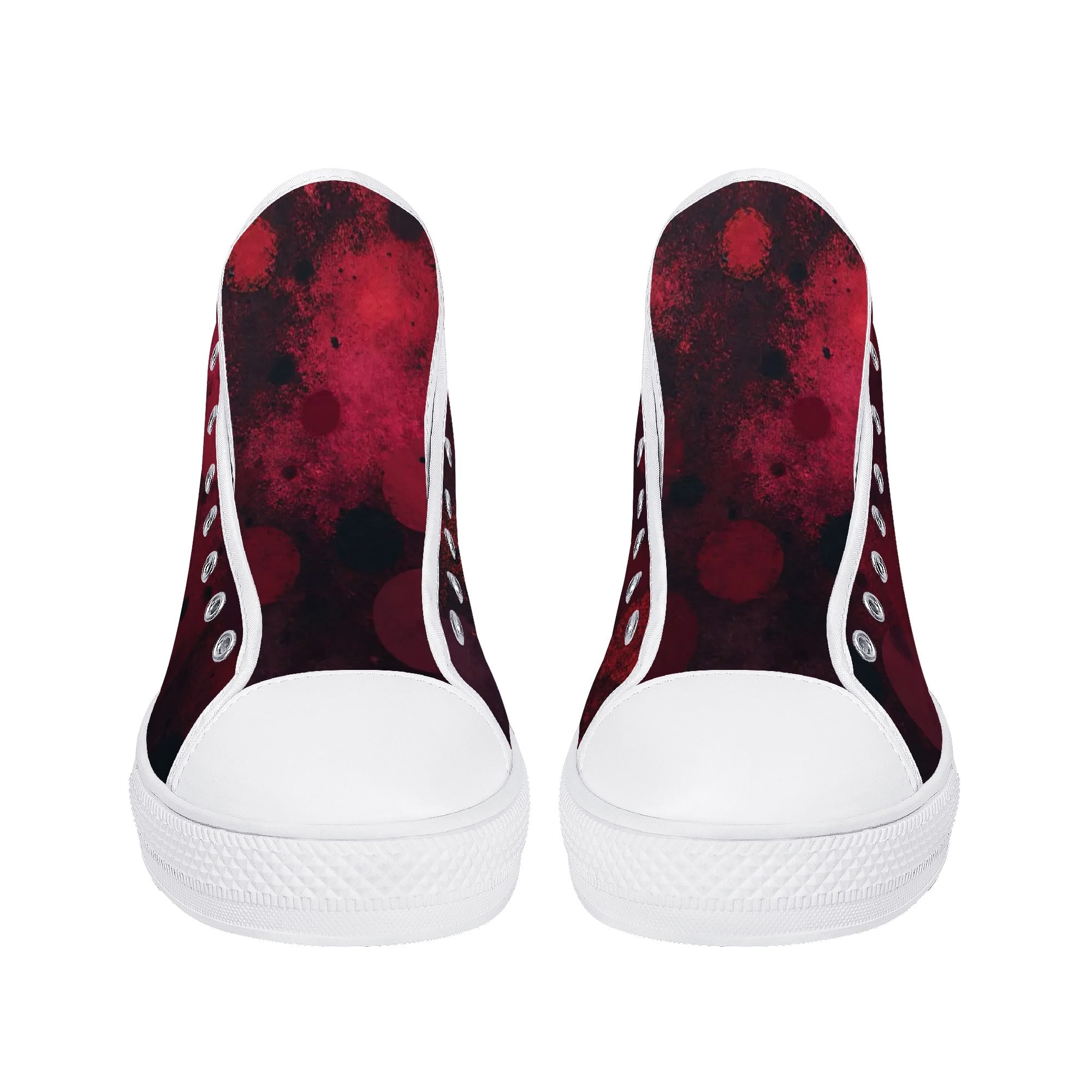 Dot Shift in Red Canvas Hightops (white pair front)