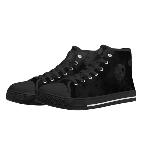 Dot Shift in Gray Canvas Hightops (black pair angled)