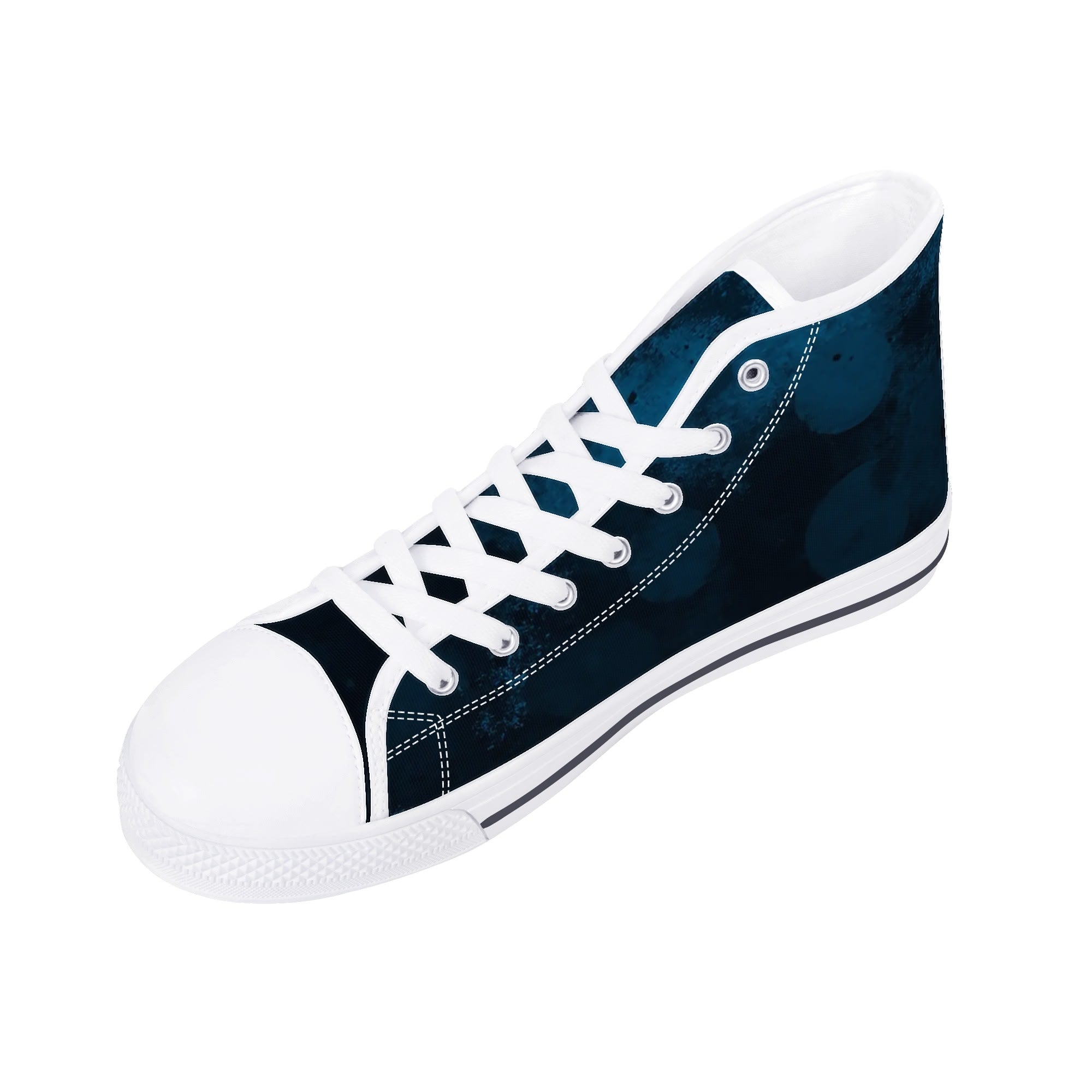 Dot Shift in Cobalt Blue Canvas Hightops (white right above angled)