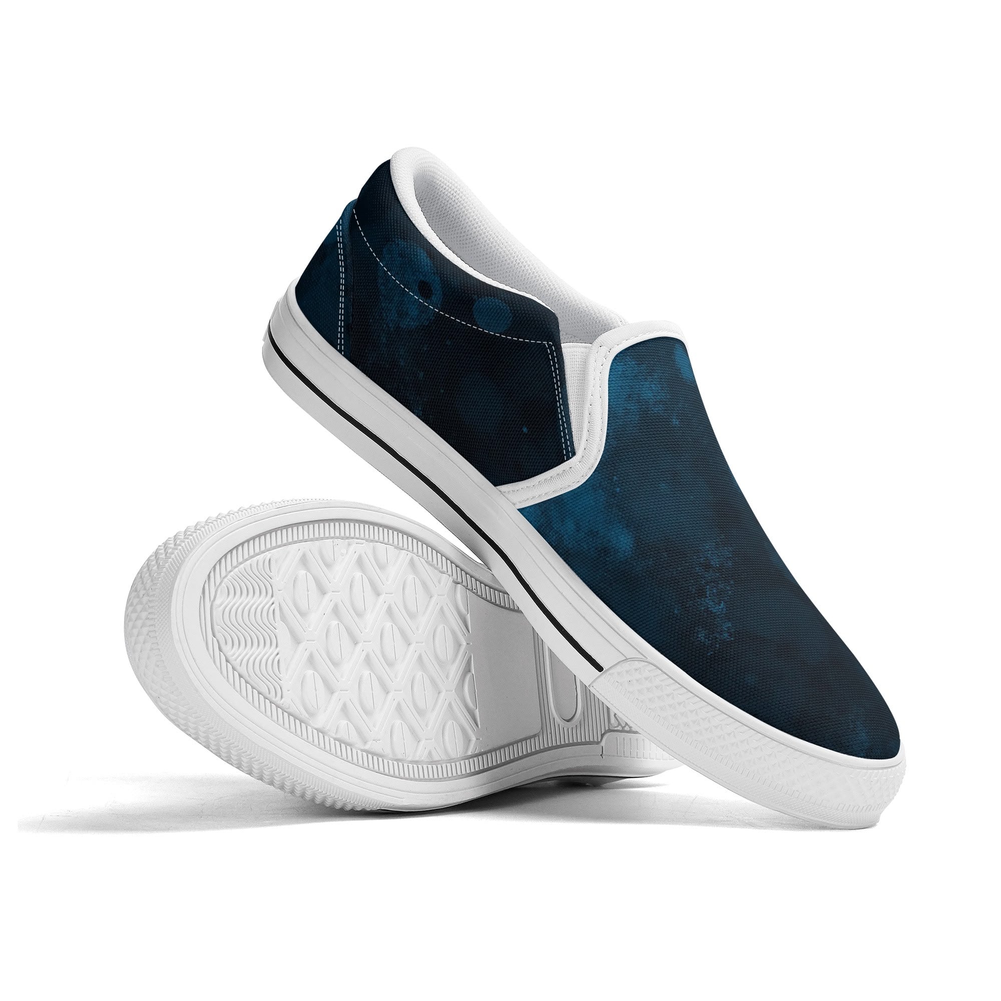 Dot Shift in Cobalt Blue Canvas Slipons (white pair stacked)