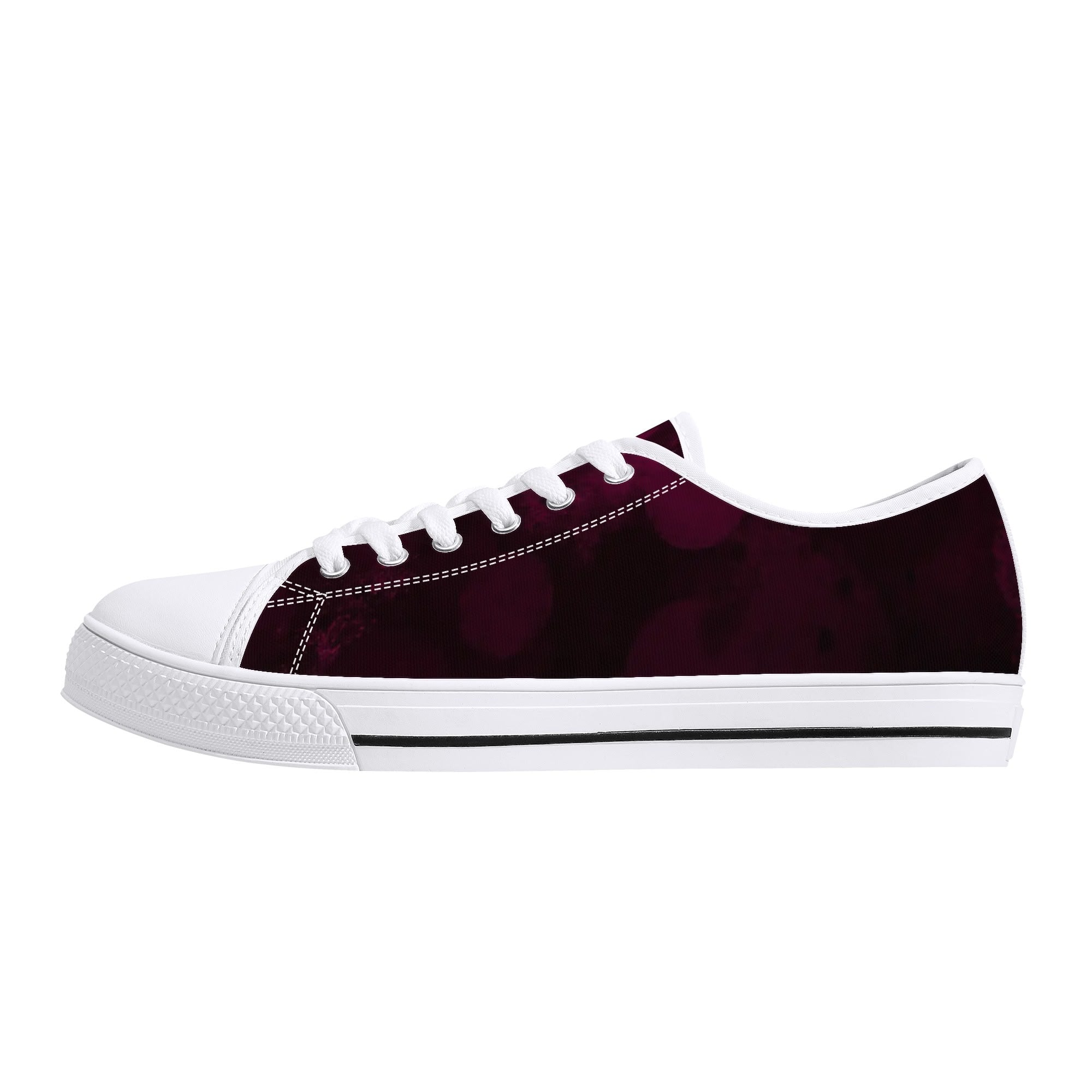Dot Shift in Burgundy Canvas Lowtops (white left outside)