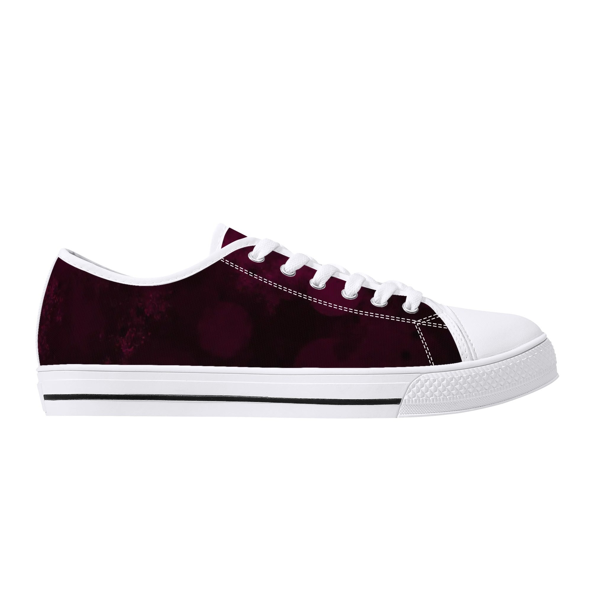 Dot Shift in Burgundy Canvas Lowtops (white right outside)