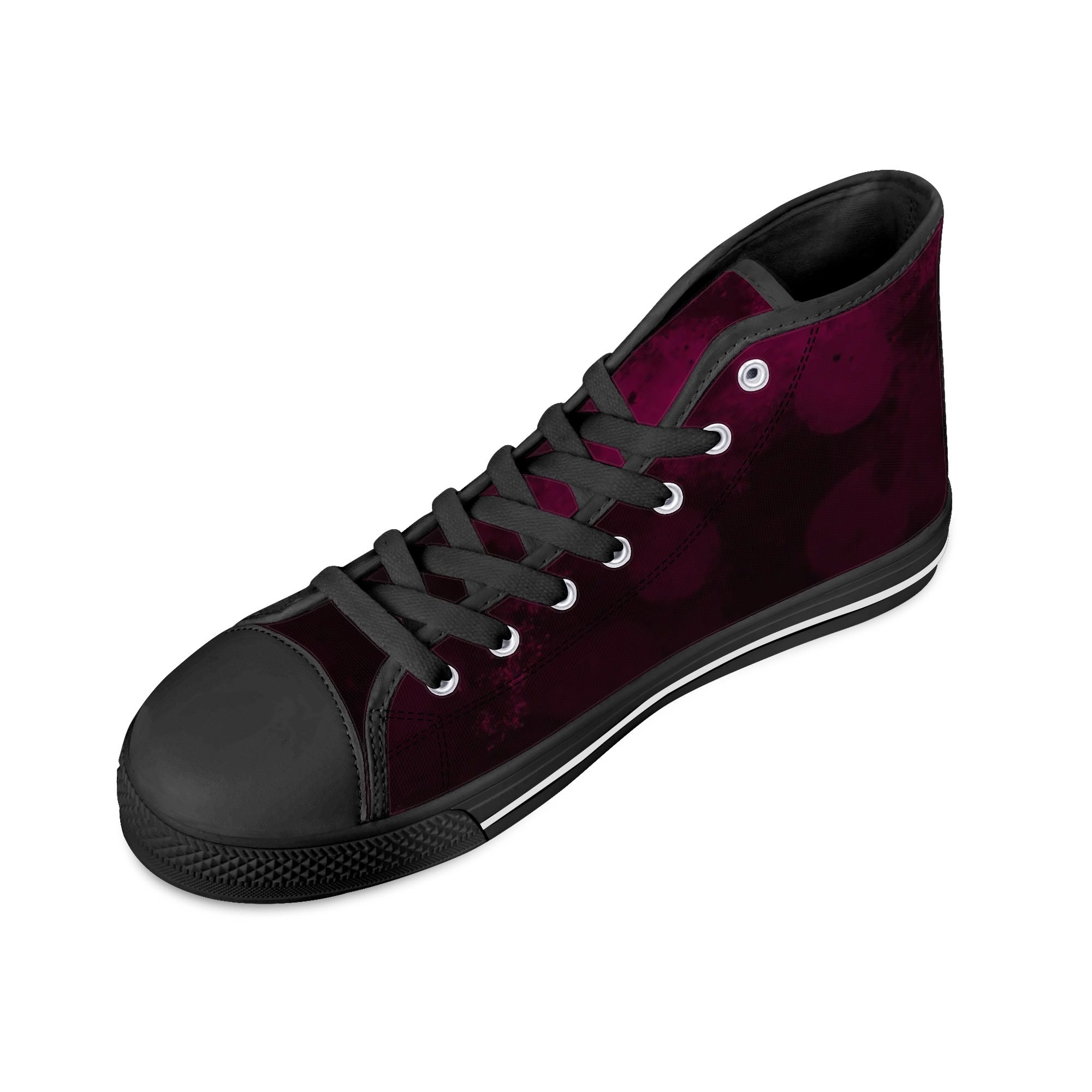 Dot Shift in Burgundy Canvas Hightops (black right above angled)