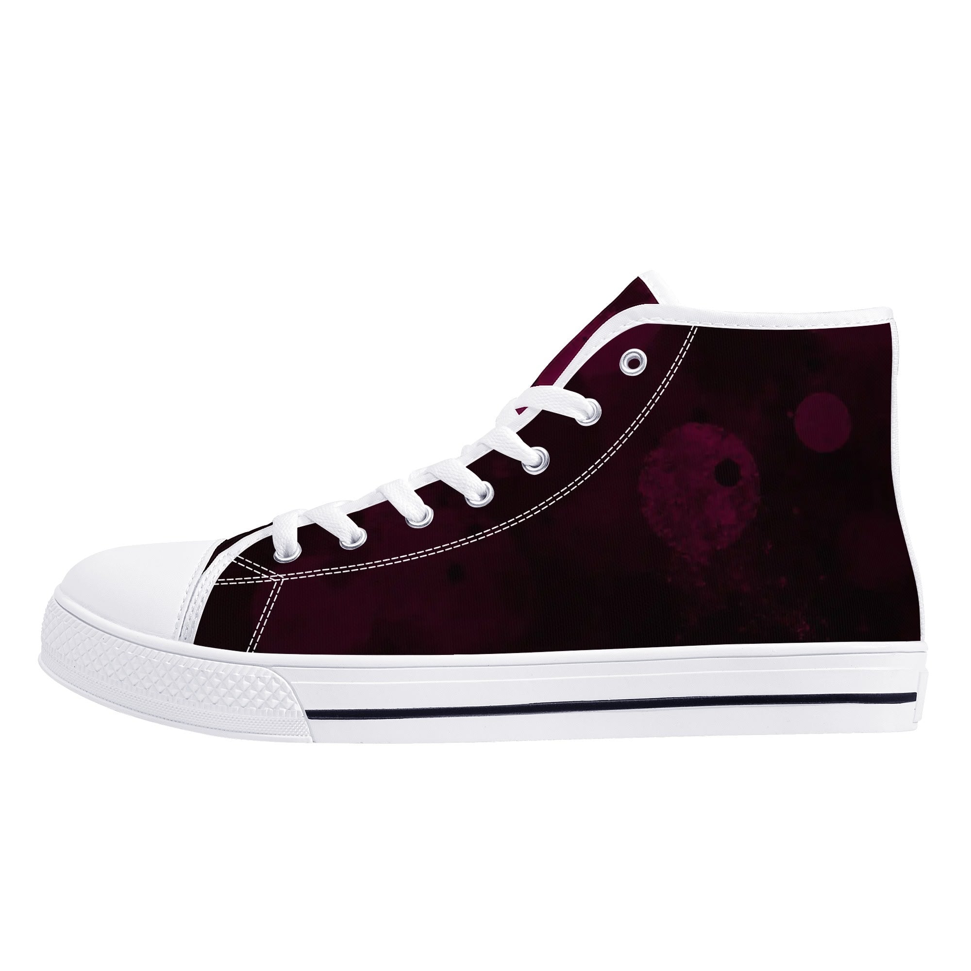Dot Shift in Burgundy Canvas Hightops (white left outside)