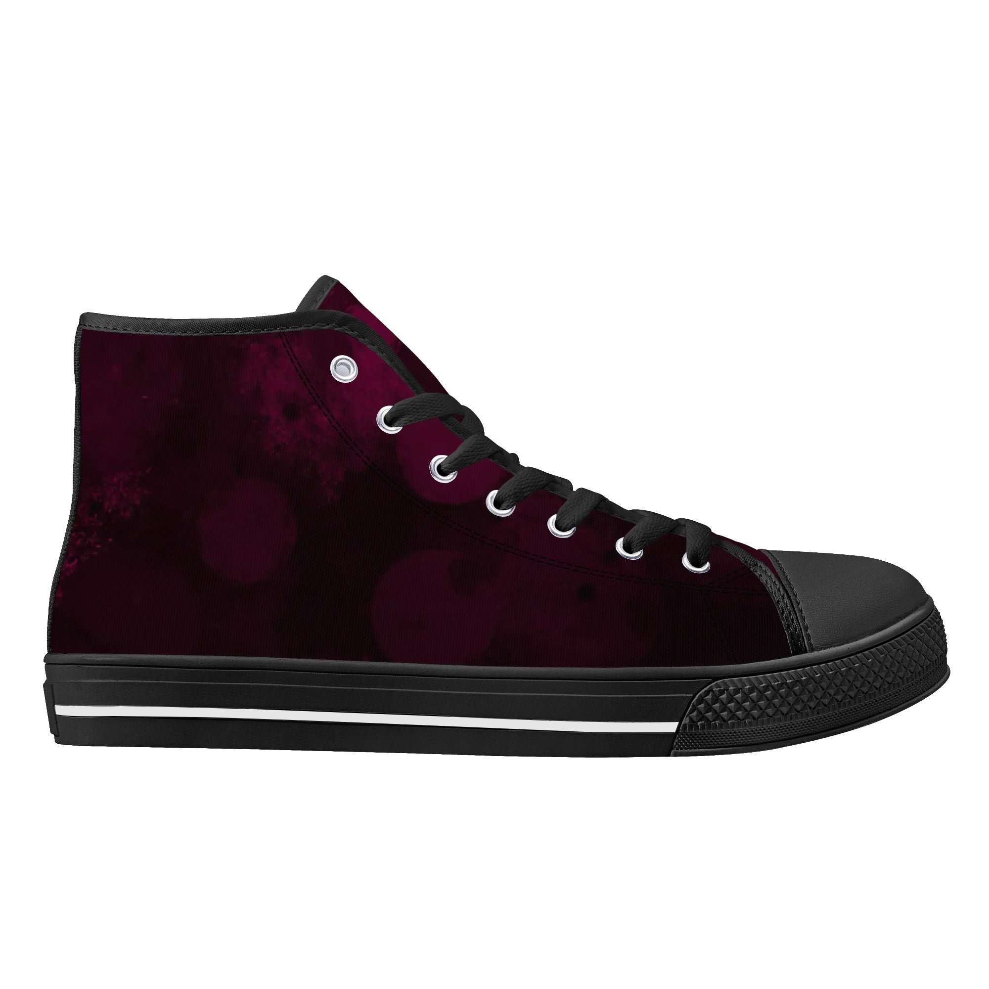 Dot Shift in Burgundy Canvas Hightops (black right outside)