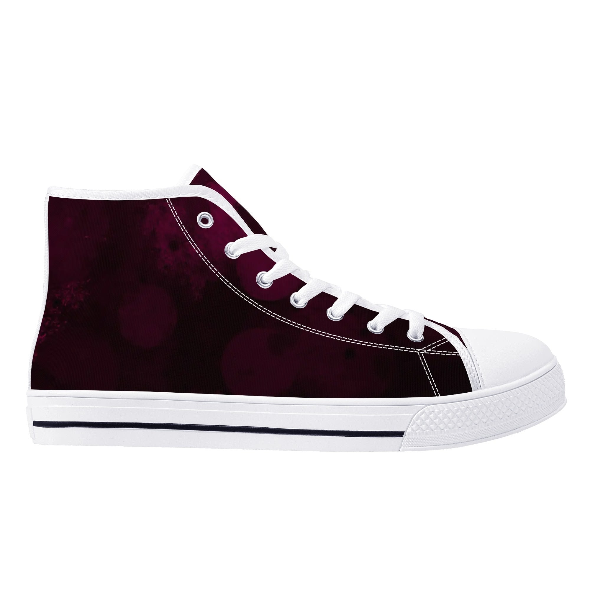 Dot Shift in Burgundy Canvas Hightops (white right outside)