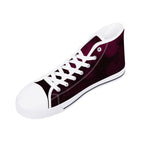 Dot Shift in Burgundy Canvas Hightops (white right above angled)
