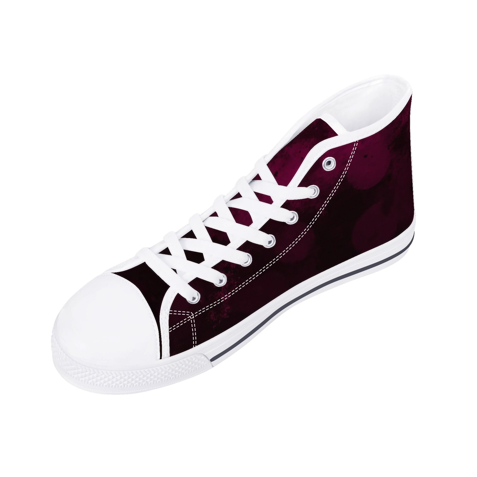 Dot Shift in Burgundy Canvas Hightops (white right above angled)