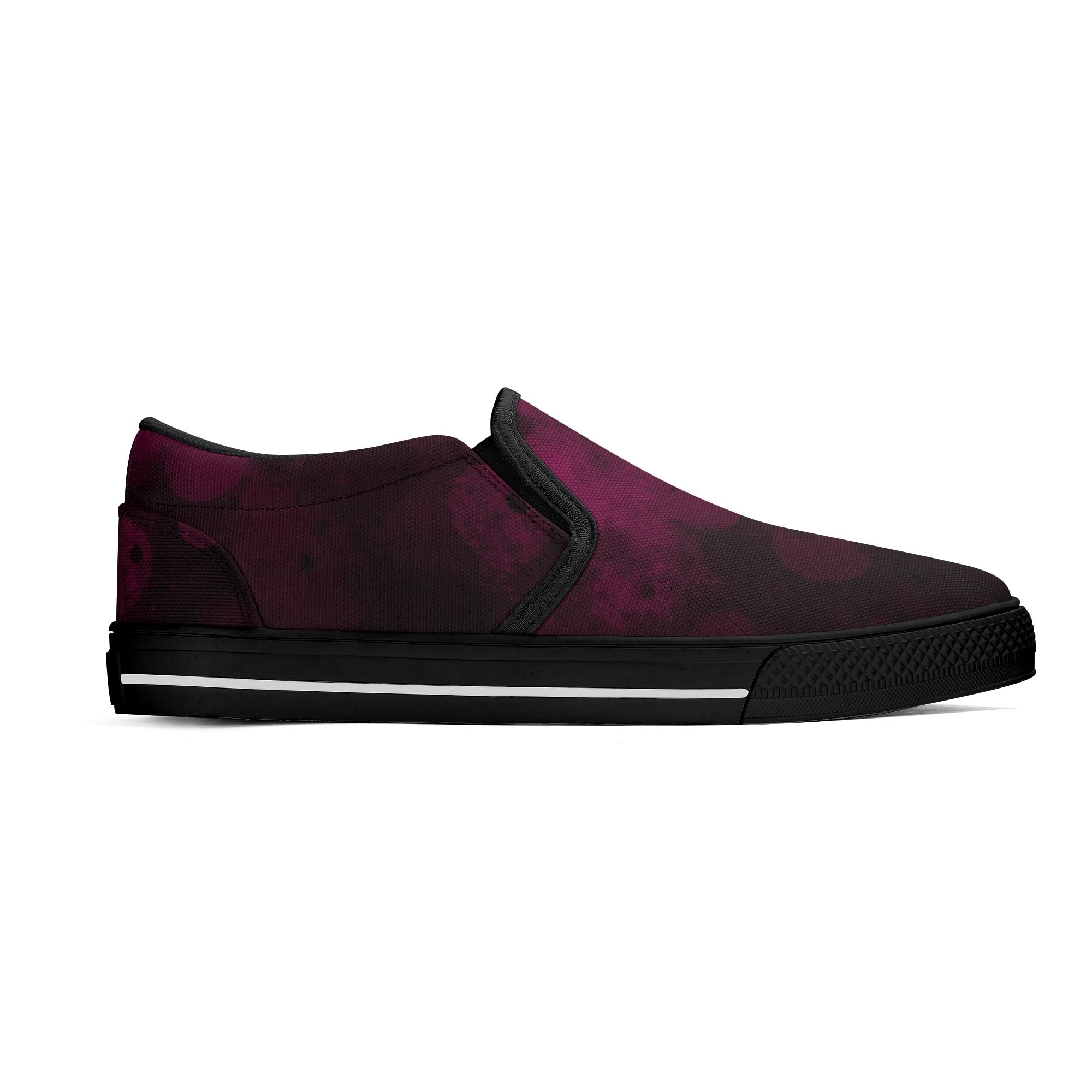 Dot Shift in Burgundy Canvas Slipons (black right outside)