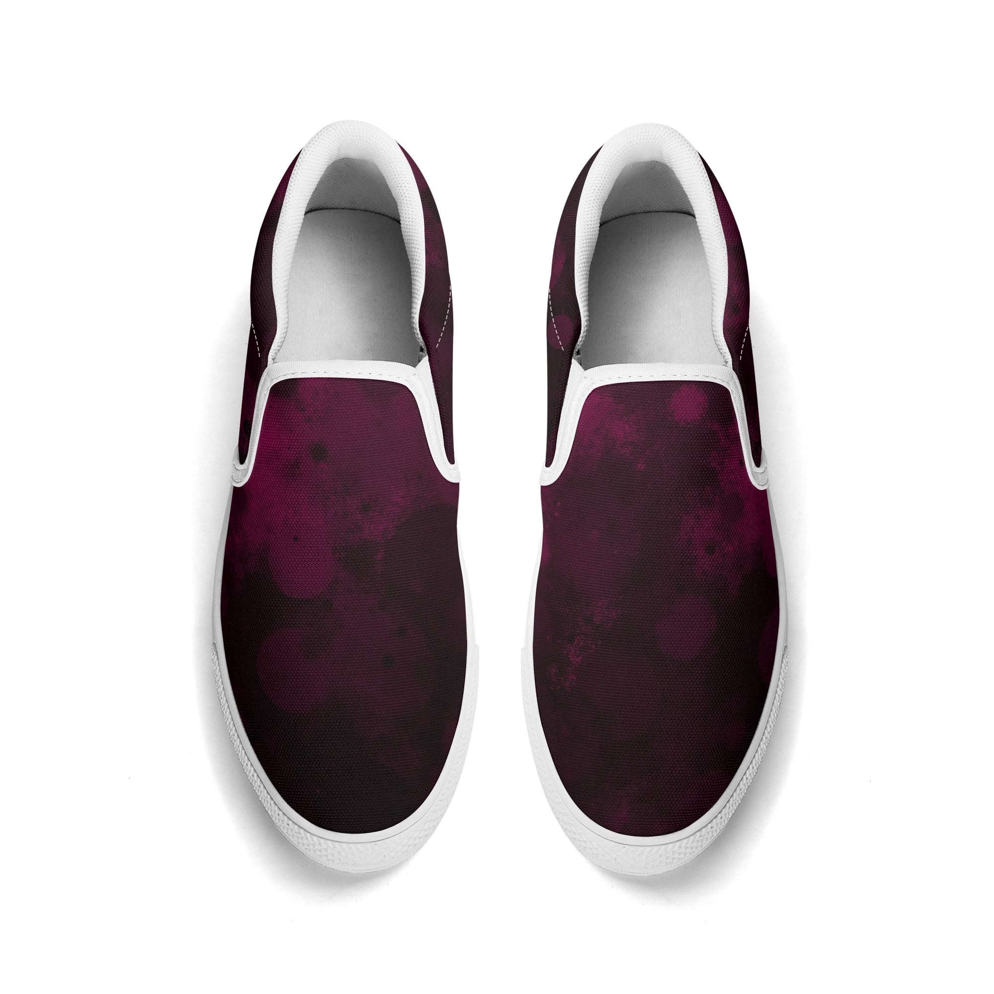 Dot Shift in Burgundy Canvas Slipons (white pair top)