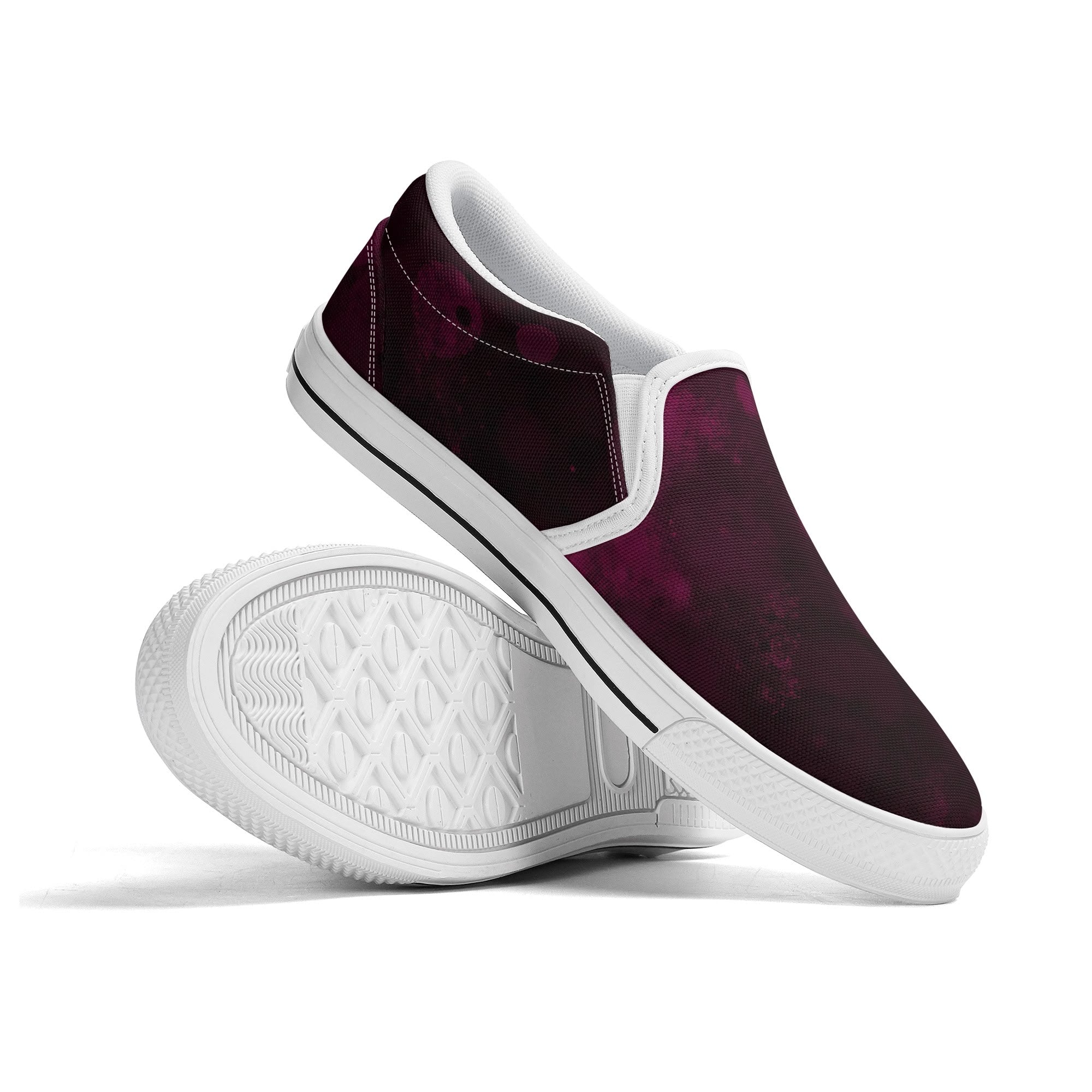 Dot Shift in Burgundy Canvas Slipons (white pair stacked)