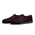 Dot Shift in Burgundy Canvas Slipons (black pair angled)
