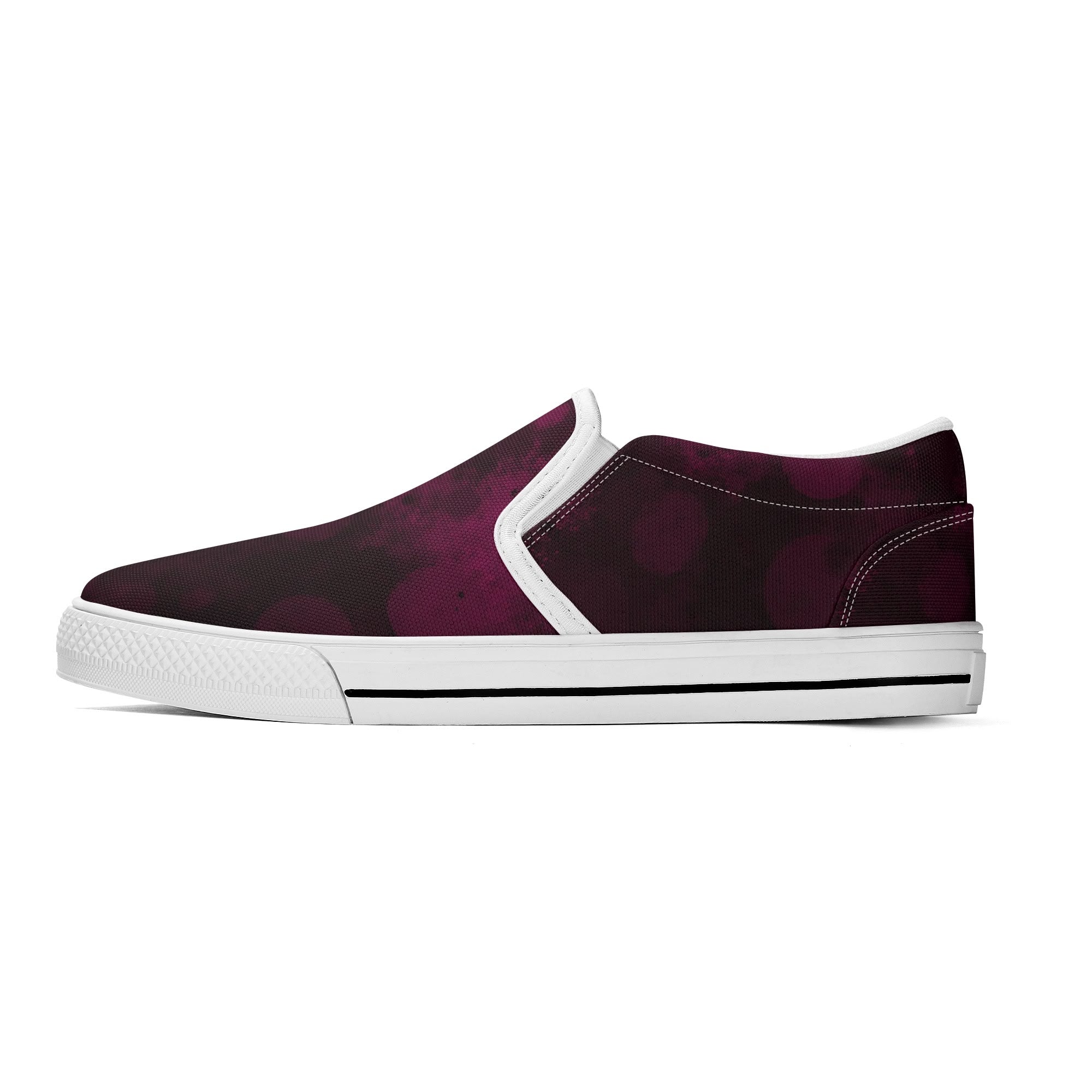 Dot Shift in Burgundy Canvas Slipons (white left outside)
