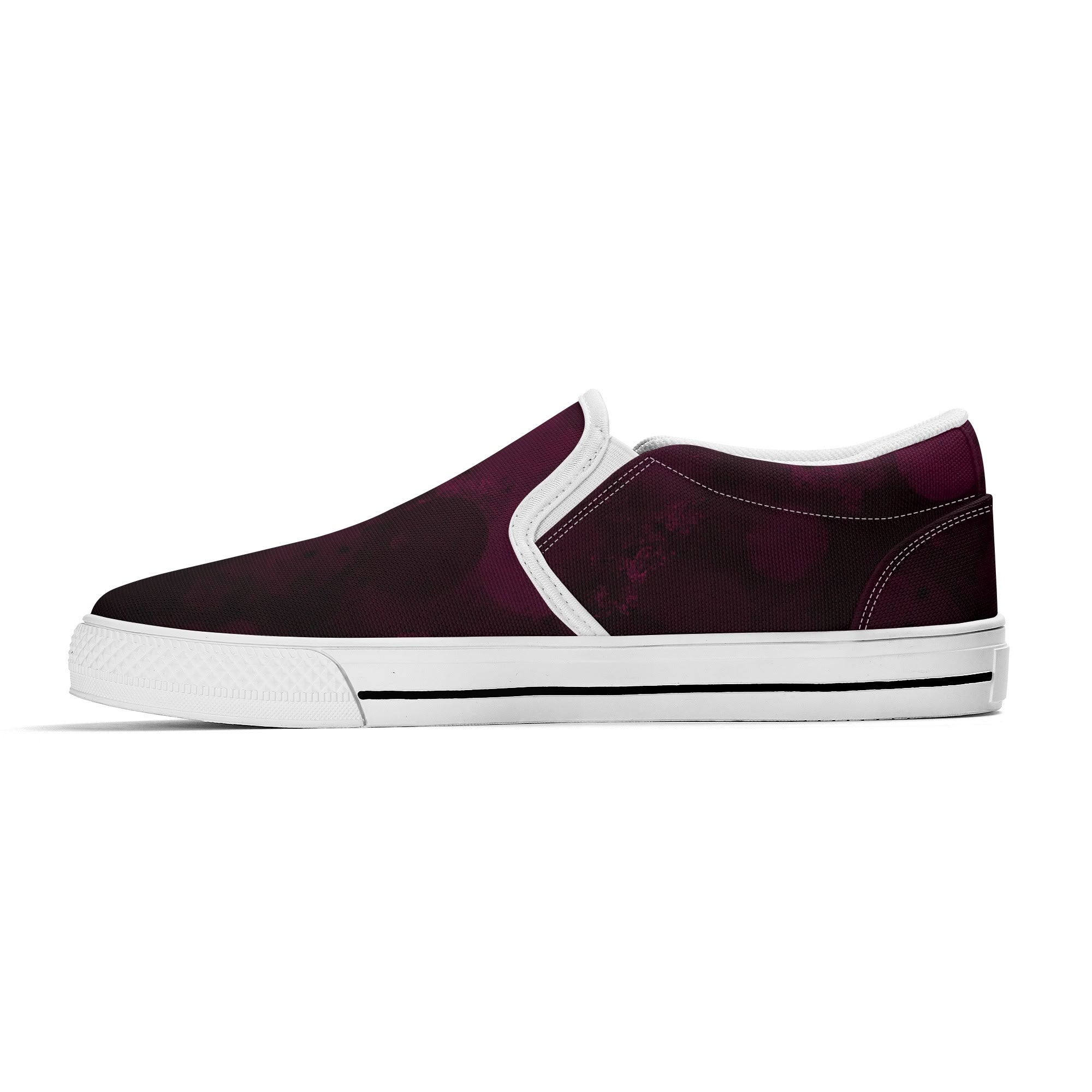 Dot Shift in Burgundy Canvas Slipons (white right inside)