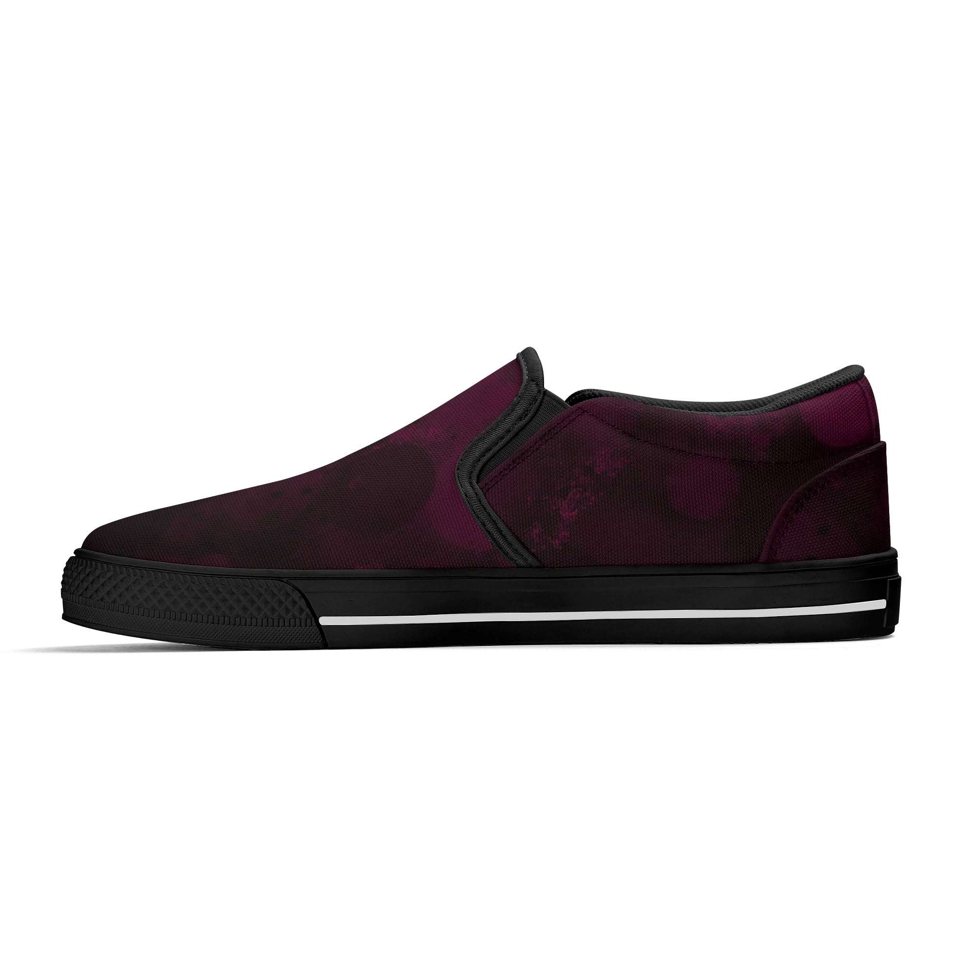 Dot Shift in Burgundy Canvas Slipons (black right inside)