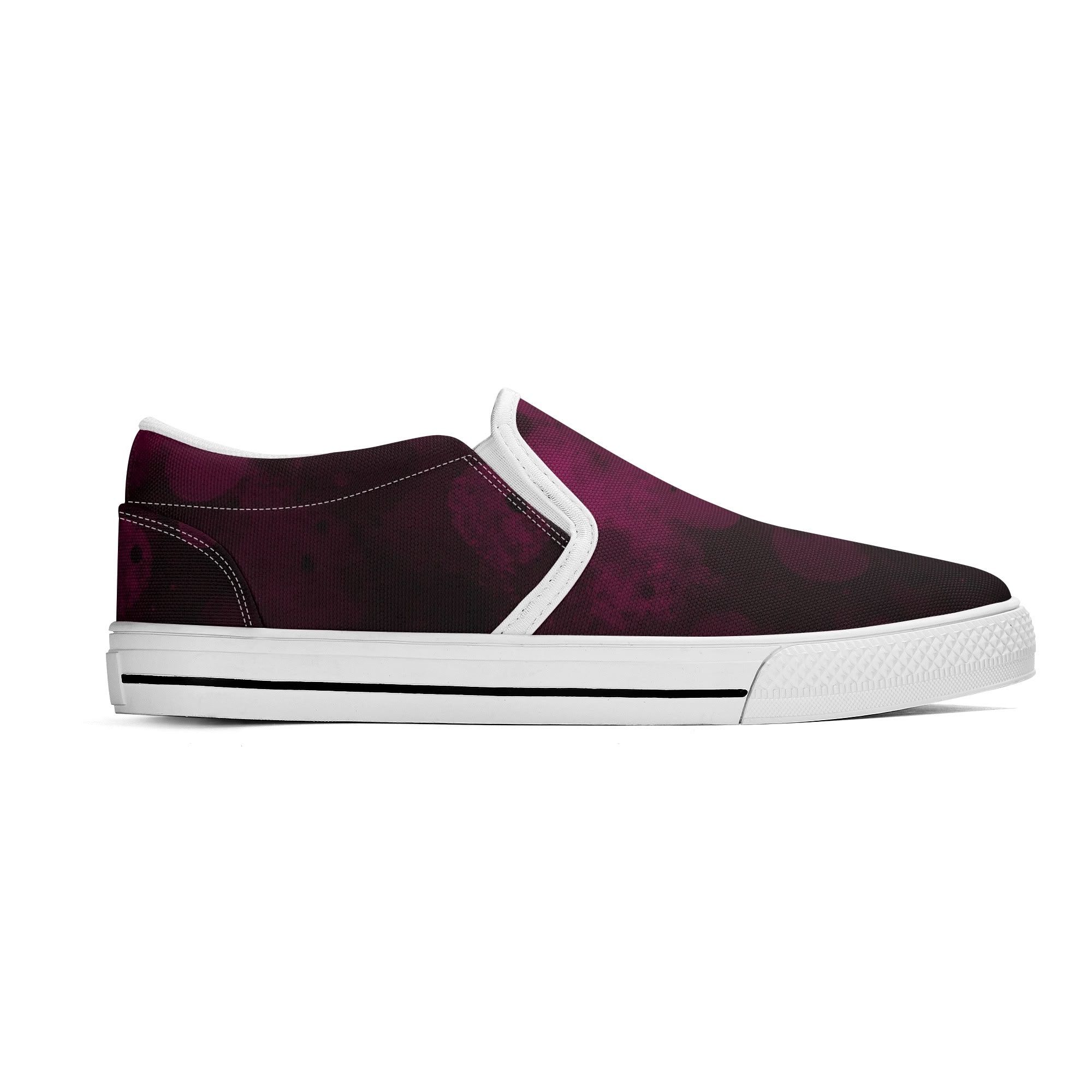 Dot Shift in Burgundy Canvas Slipons (white right outside)