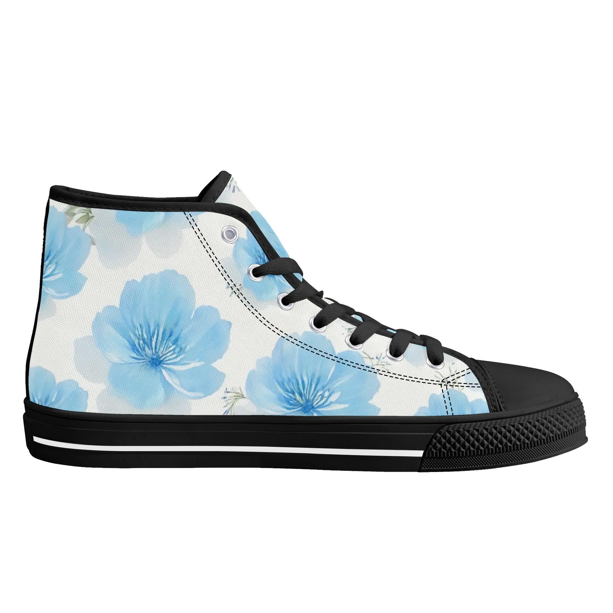 Floral Blue Porcelain Canvas Hightops (black left inside)