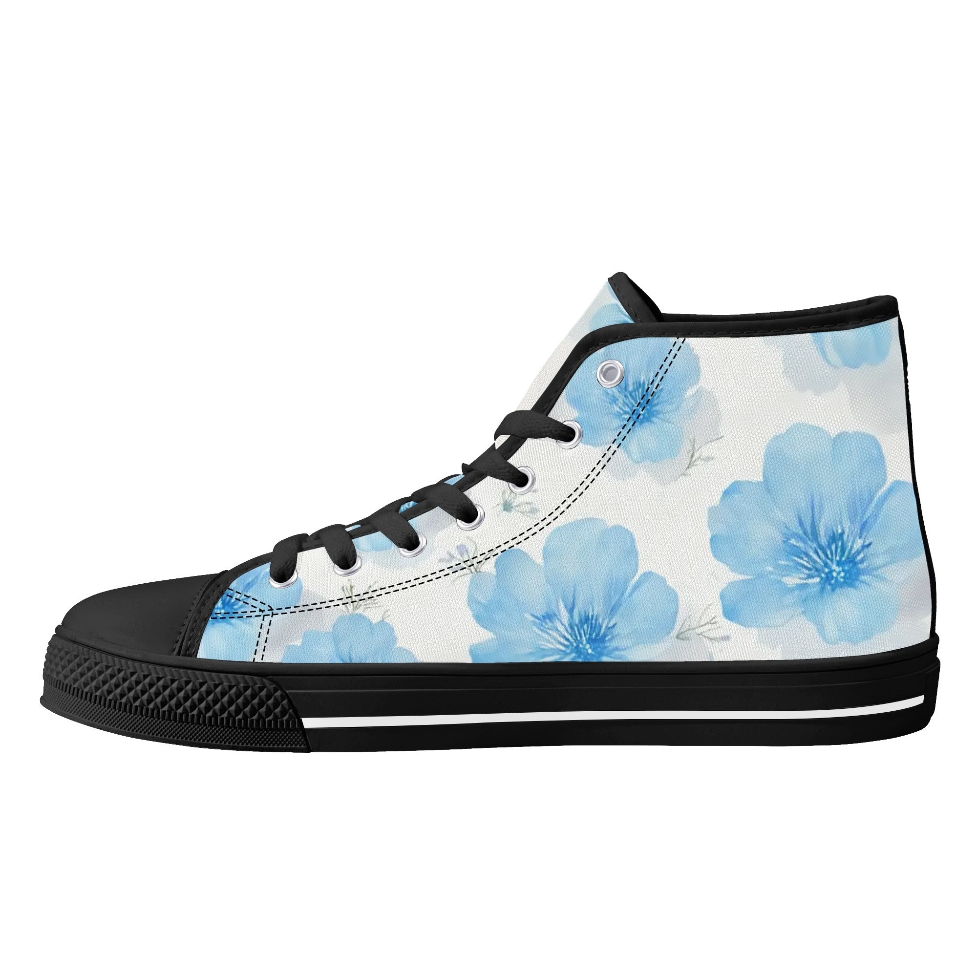 Floral Blue Porcelain Canvas Hightops (black right inside)