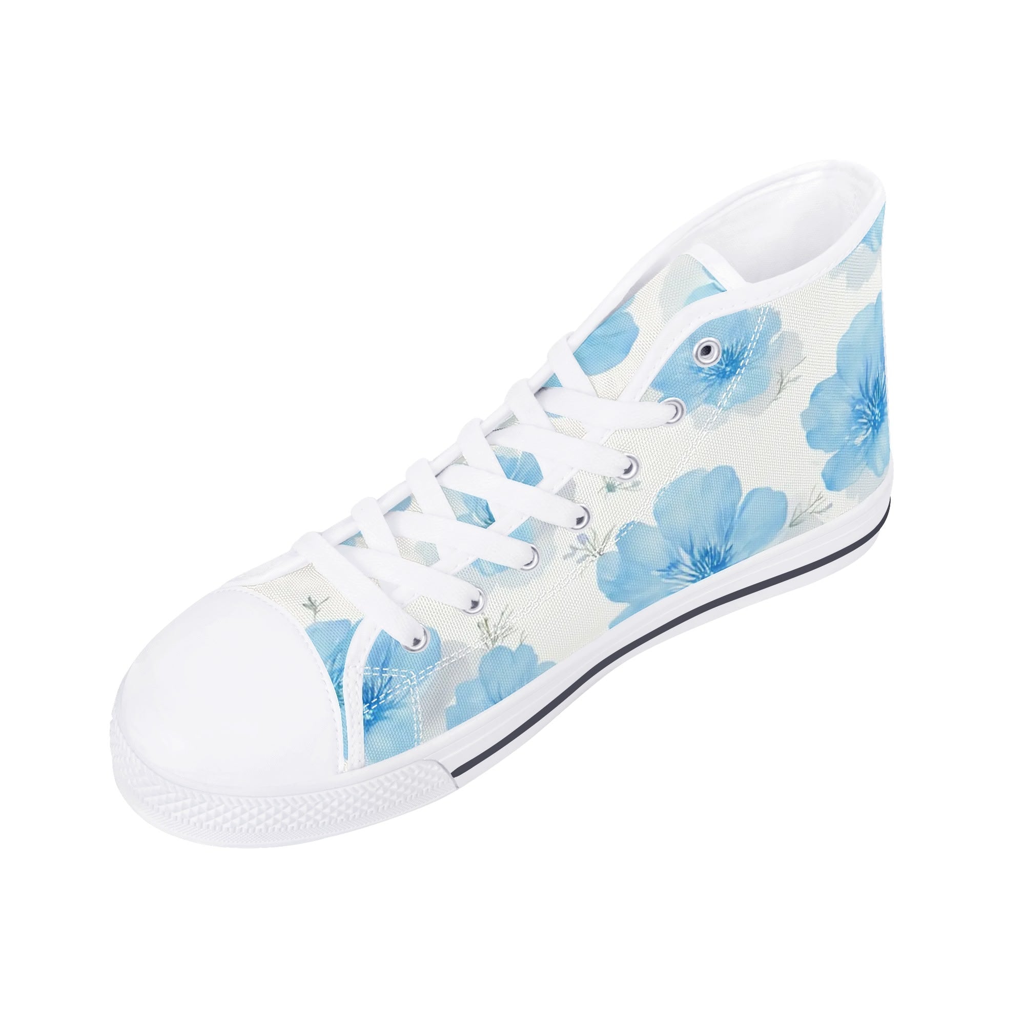 Floral Blue Porcelain Canvas Hightops (white right above angled)