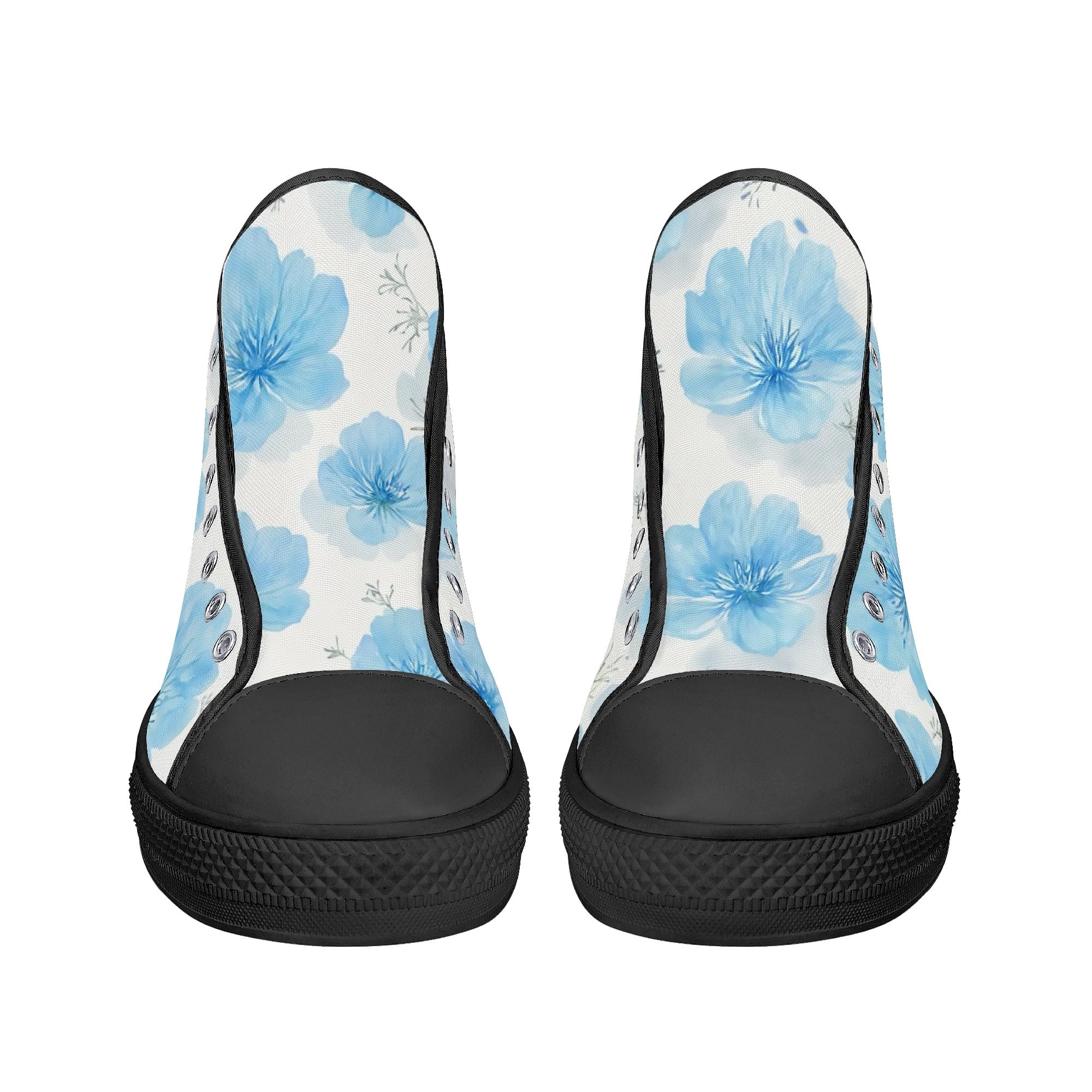 Floral Blue Porcelain Canvas Hightops (black pair front)