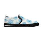 Floral Blue Porcelain Canvas Slipons (black right outside)