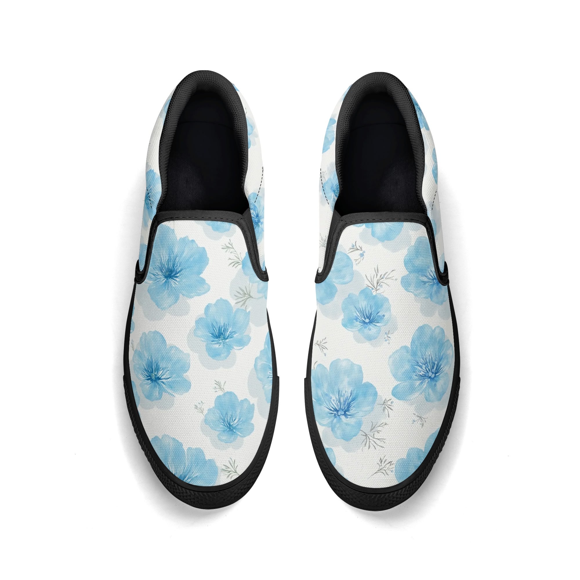 Floral Blue Porcelain Canvas Slipons (black pair top)