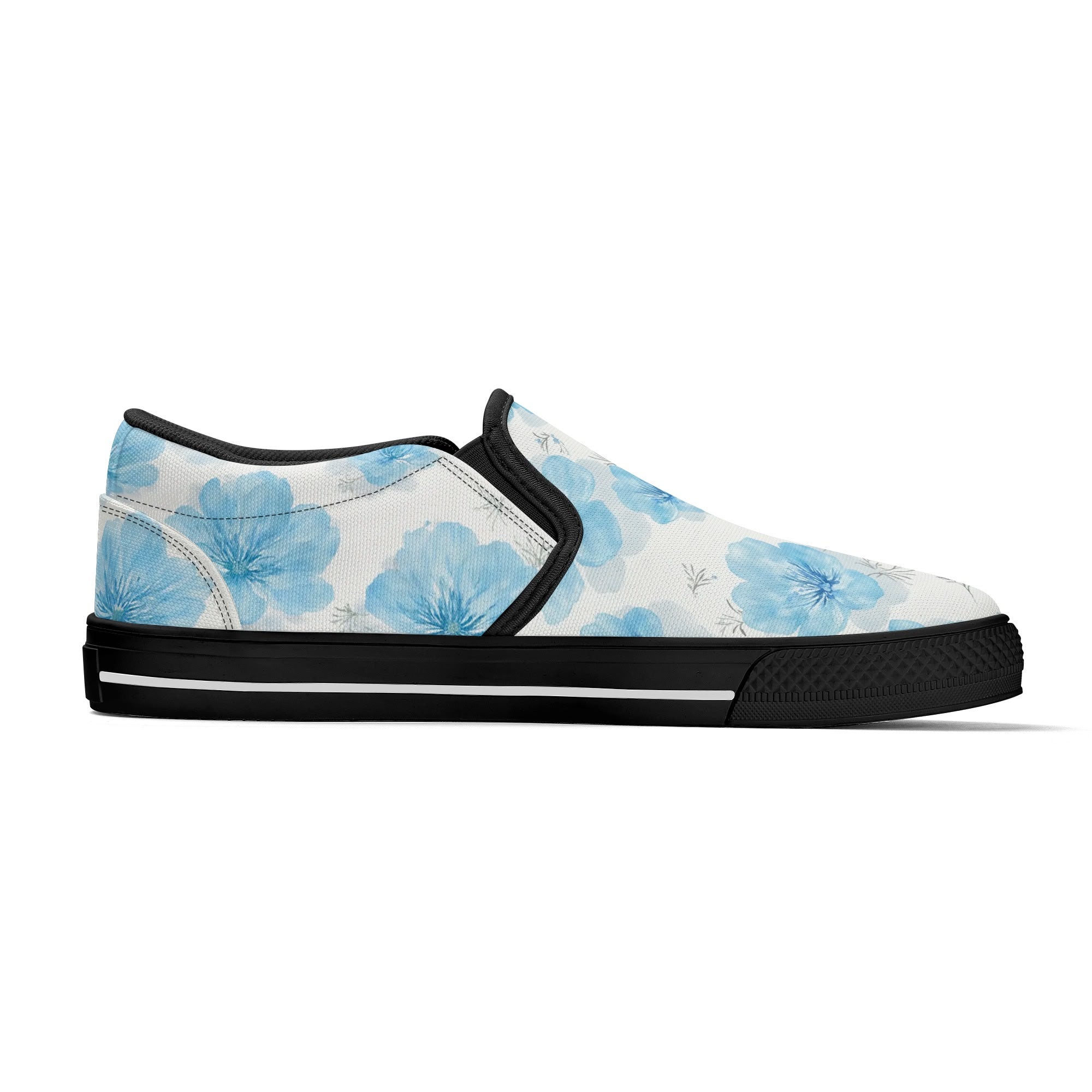 Floral Blue Porcelain Canvas Slipons (black left inside)