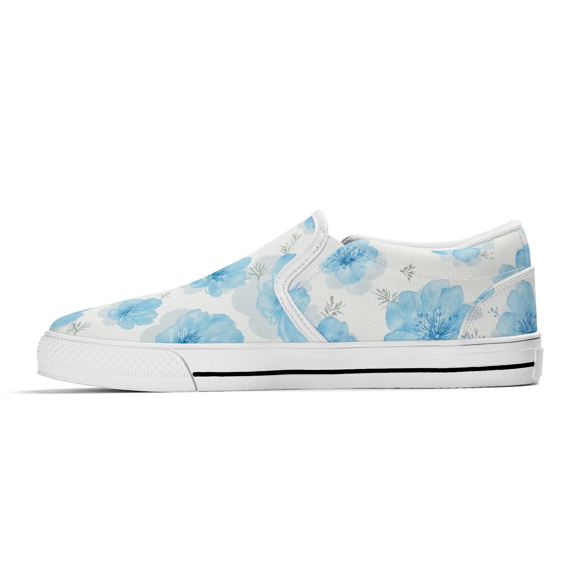 Floral Blue Porcelain Canvas Slipons (white right inside)